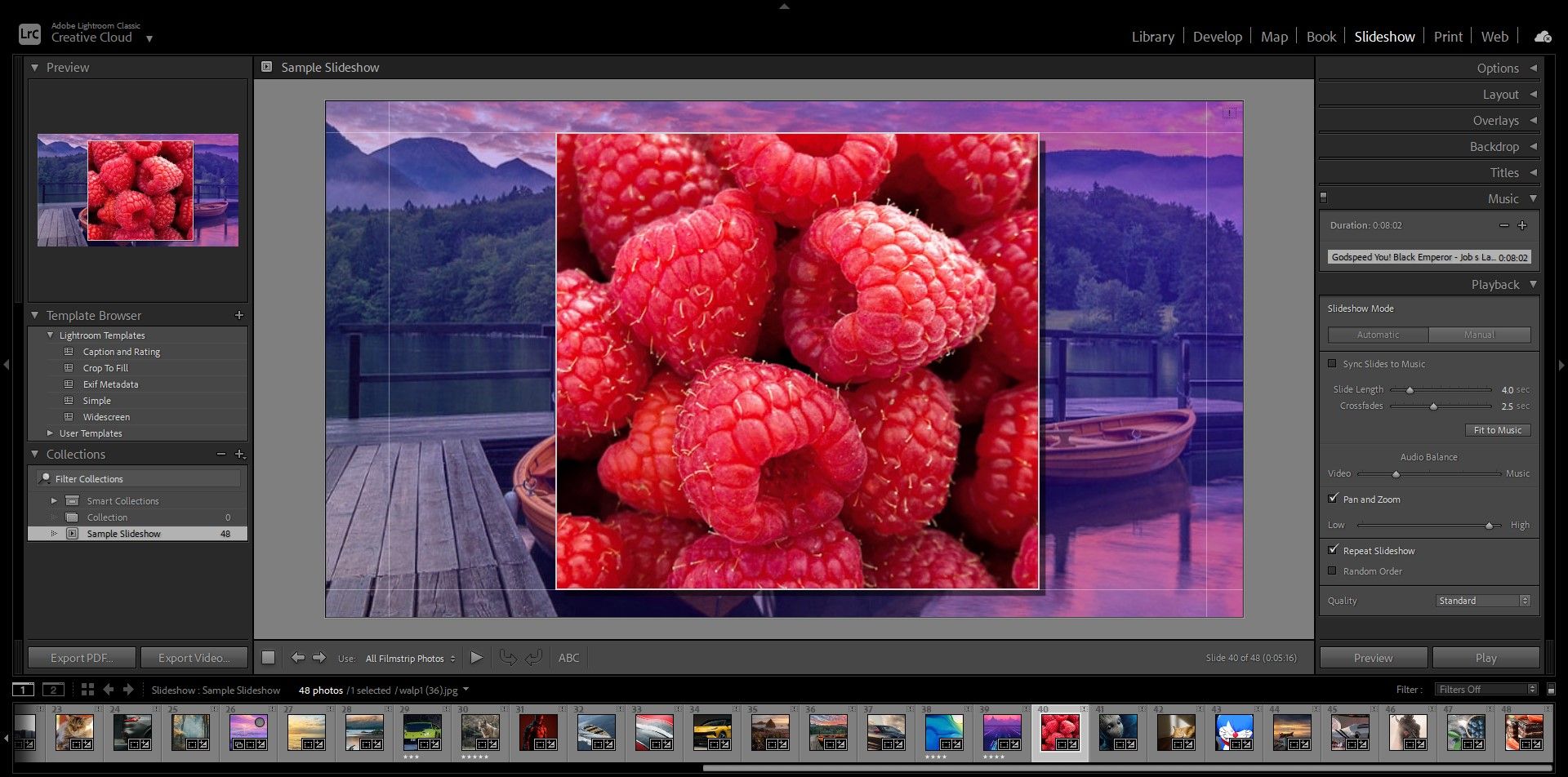 Music in Lightroom slideshow