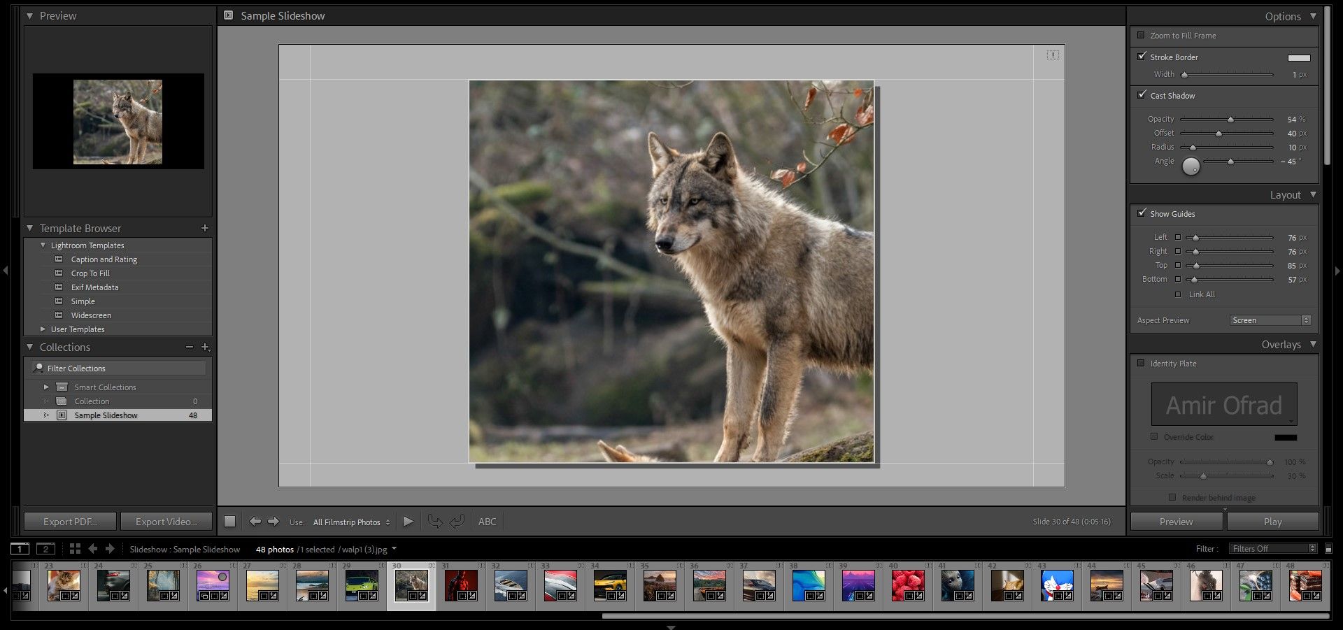 Altering slideshow Options in Lightroom