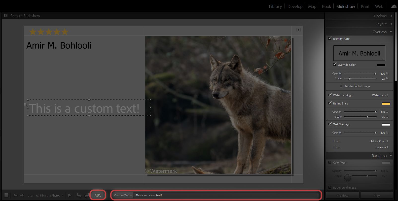 Overlays in Lightroom slideshow
