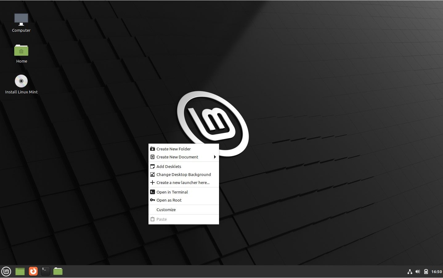 Interface de bureau Linux Mint