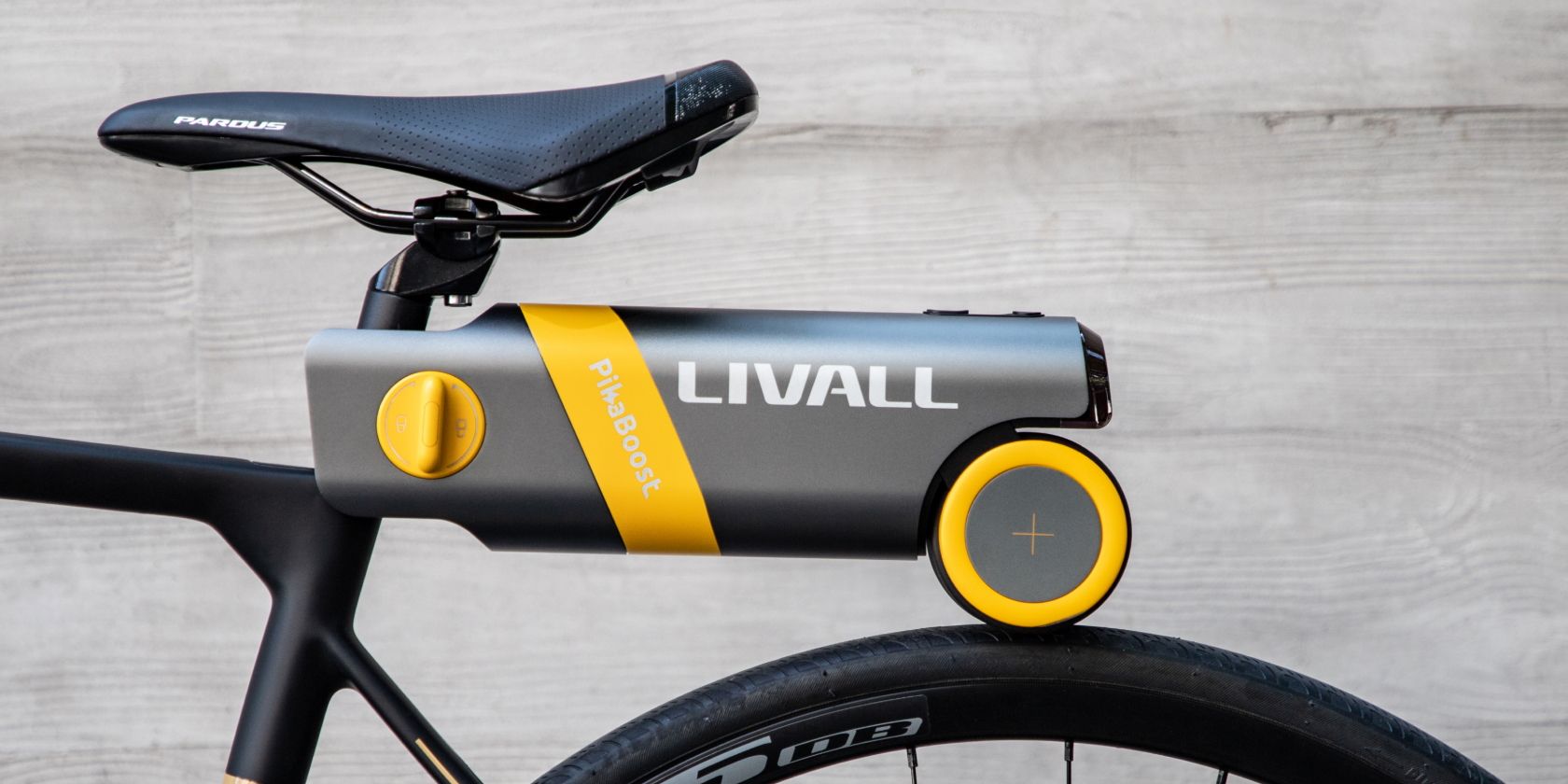 A Photo of the LIVALL PikaBoost Mounted to a Bike