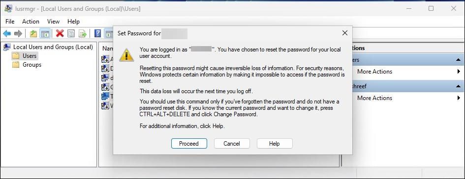 người dùng và nhóm cục bộ đặt cảnh báo mật khẩu