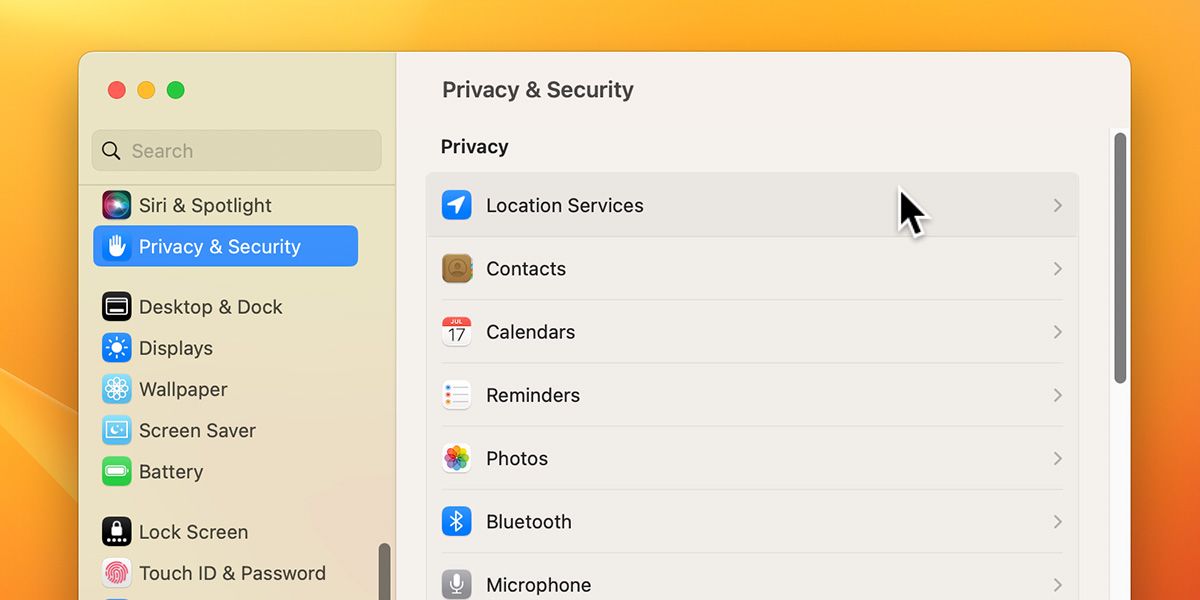 Location services in settings