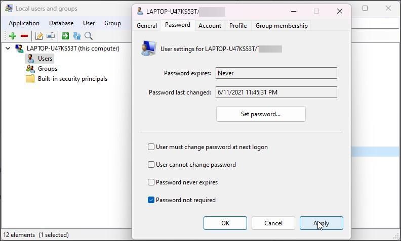 lusrmgr exe habilita la caducidad de la contraseña para Windows 11 Home