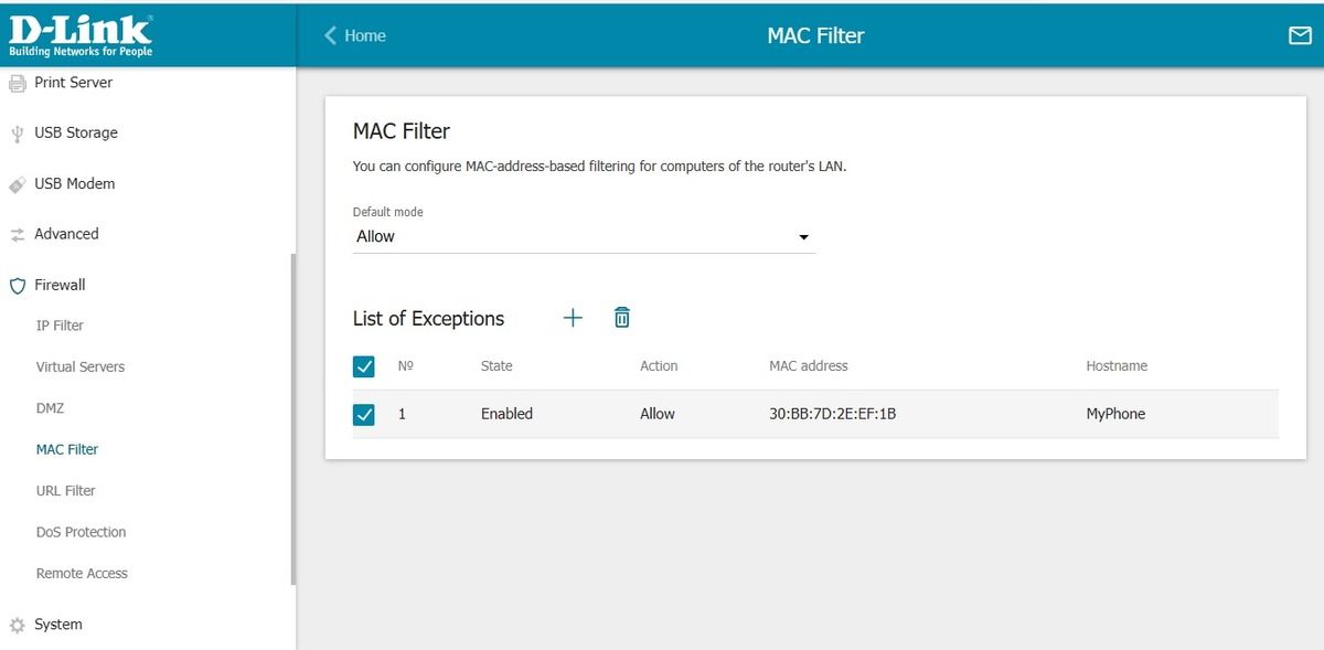 سفت‌افزار روتر تصویر صفحه نمایش فیلتر MAC غیرفعال است