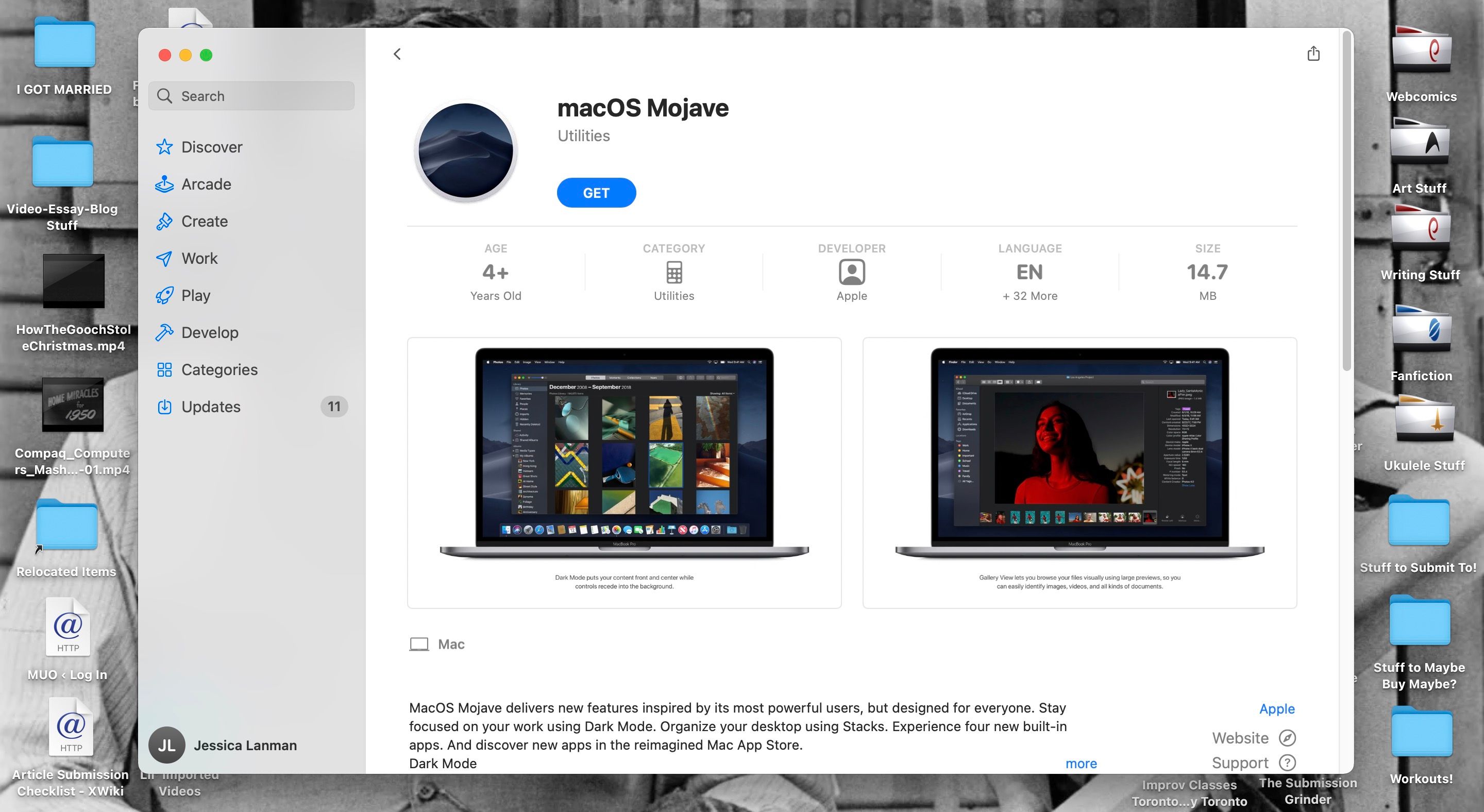 macOS Mojave download page in the Mac App Store