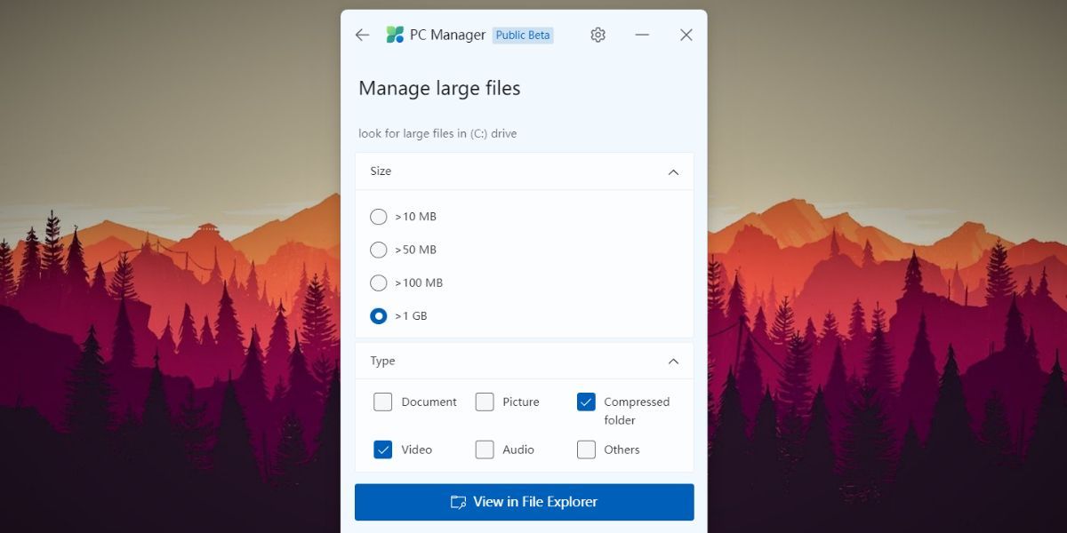 Administrar archivos grandes en la aplicación PC Manager