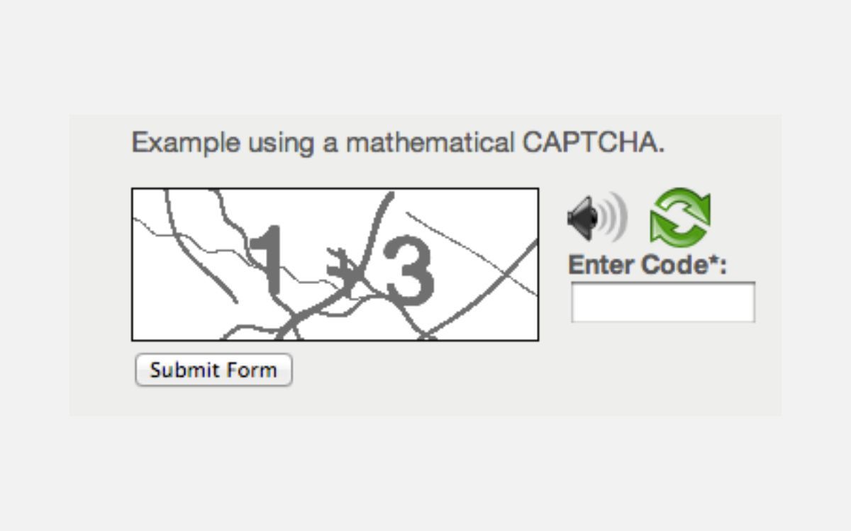 An example of a maths-based CAPTCHA where the user input a numerical answer to a maths equation