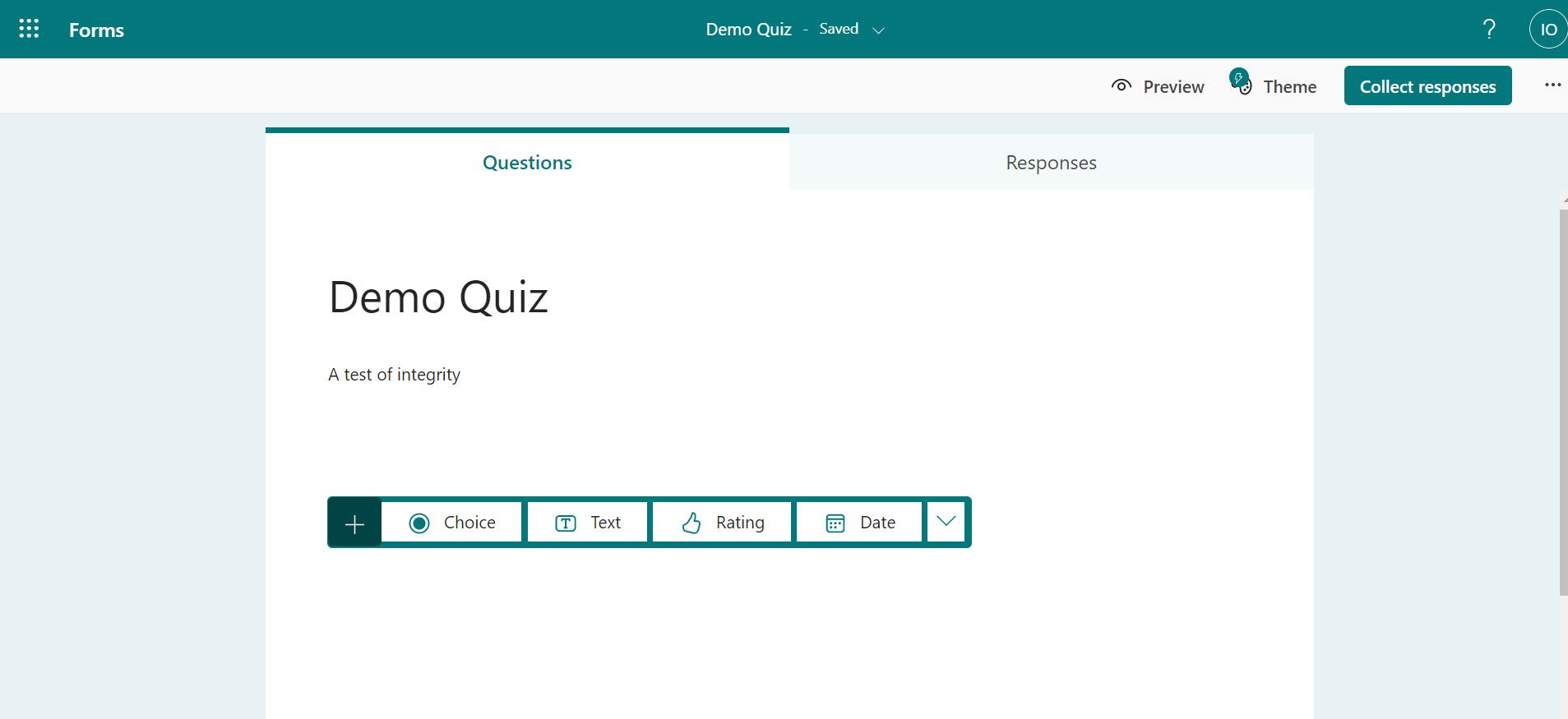 Microsoft forms quiz options