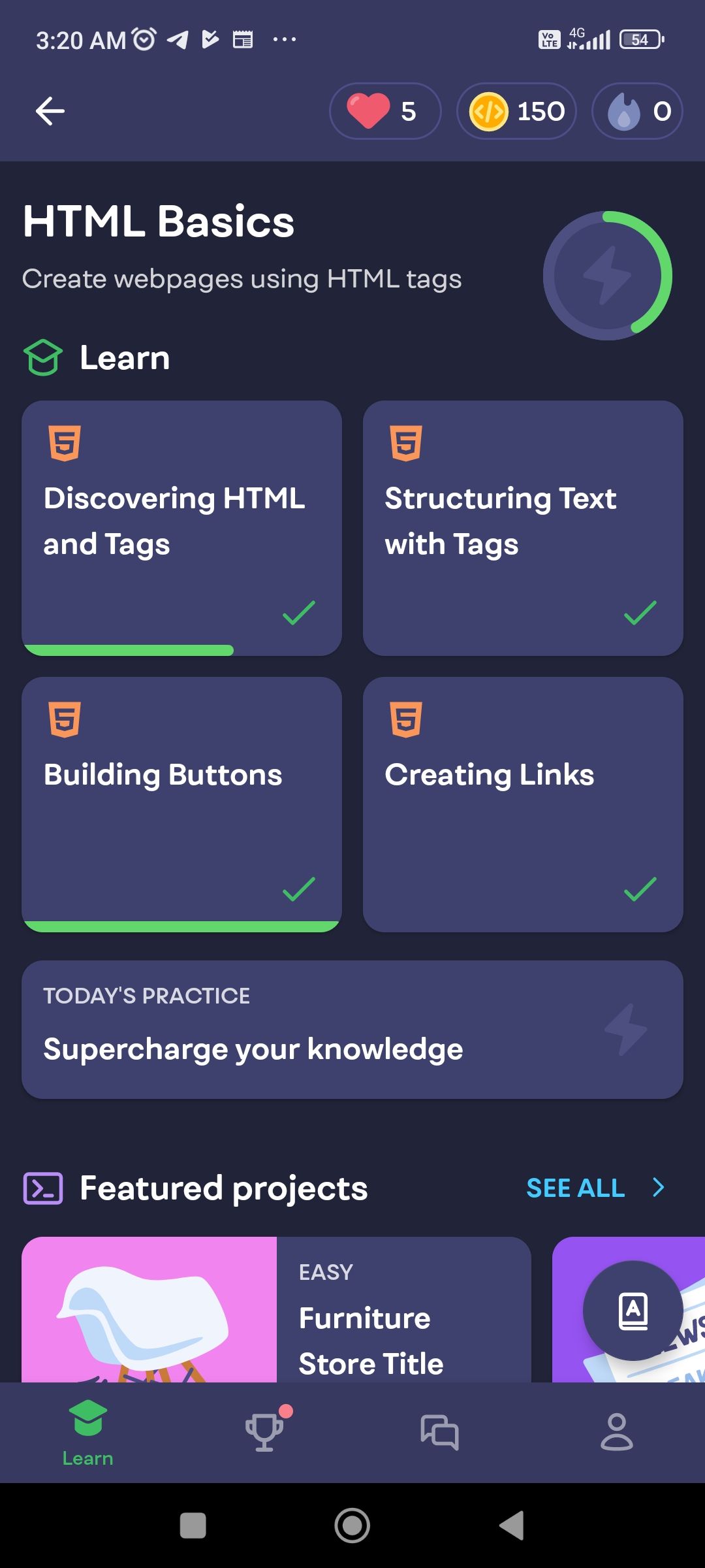 Mimo HTML Basics lesson overview