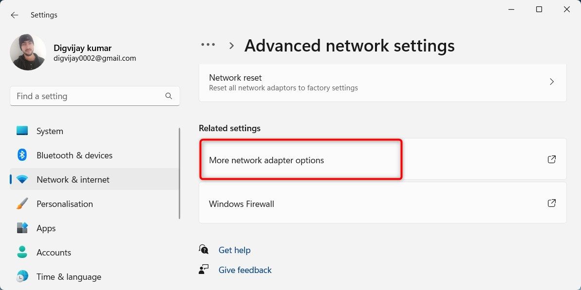 More network adapter options in Settings