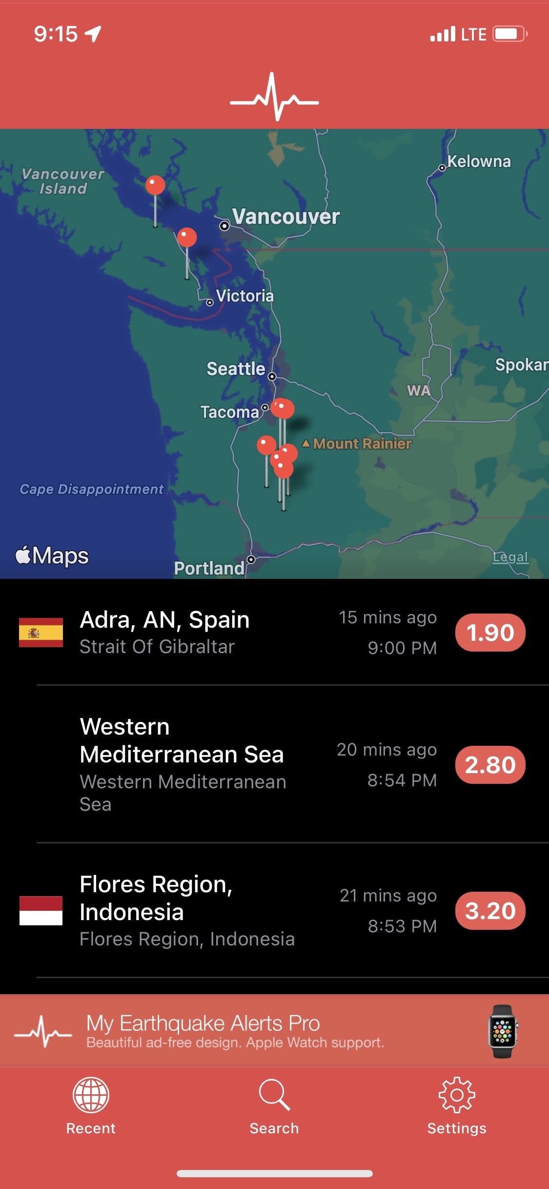  MyEarthquake app map