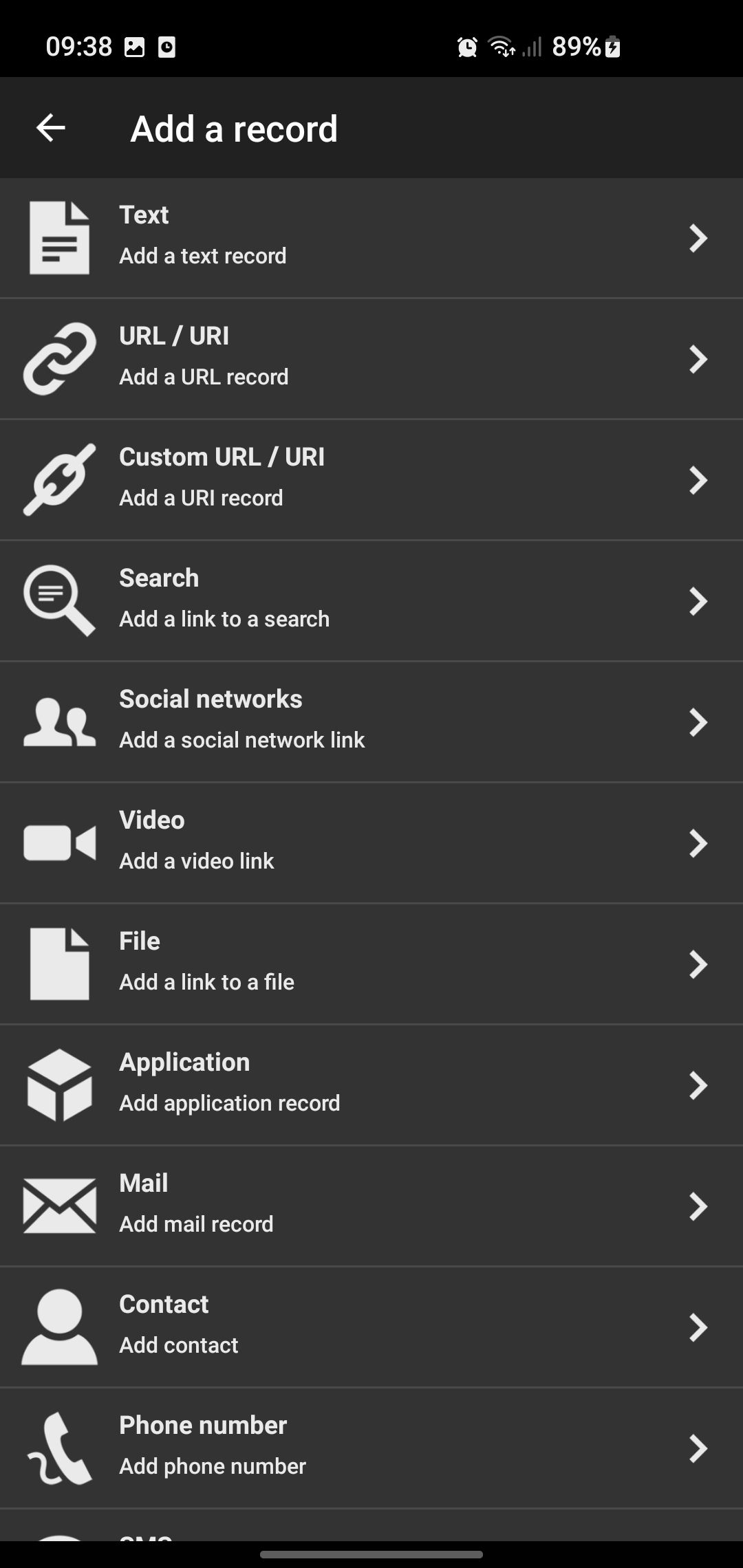 NFC tools app record menu