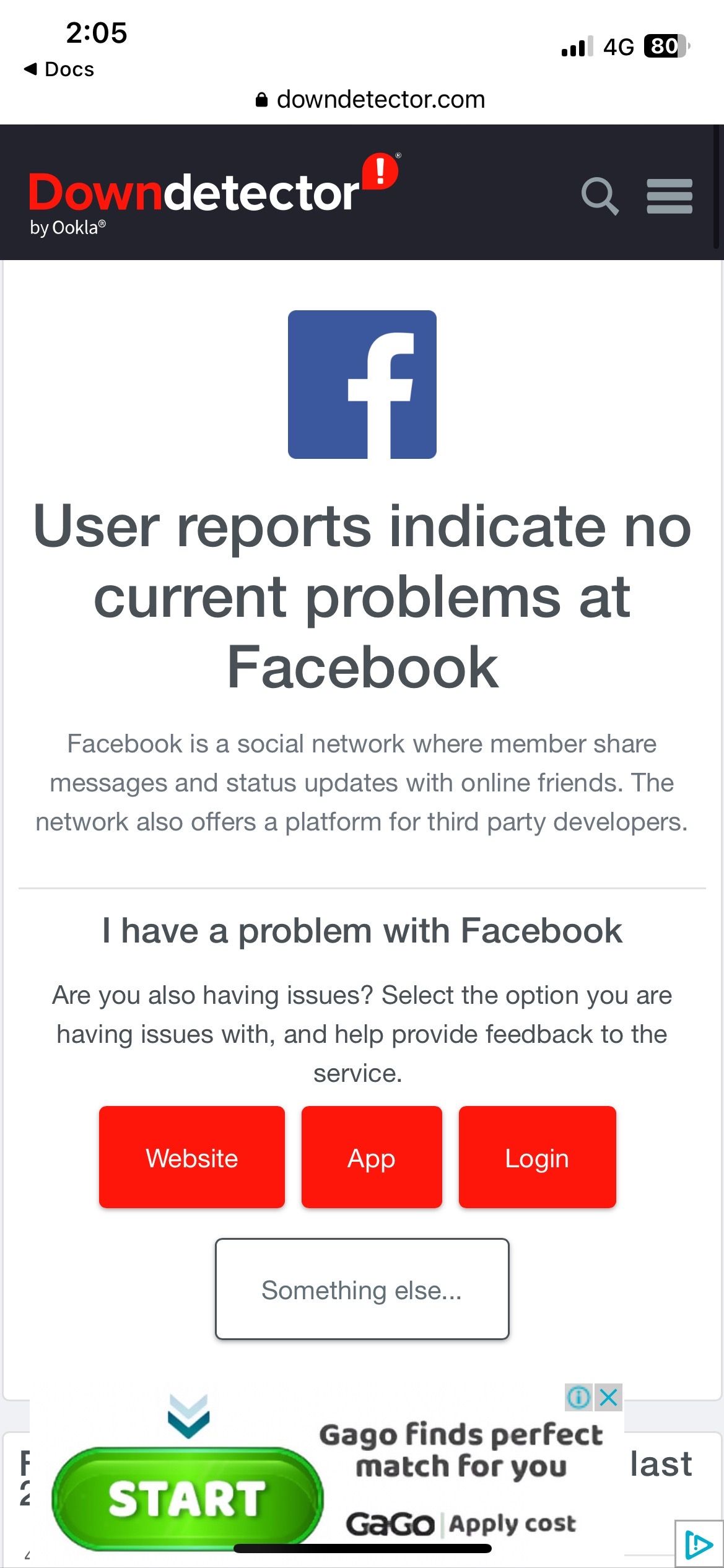 No current problems at Facebook