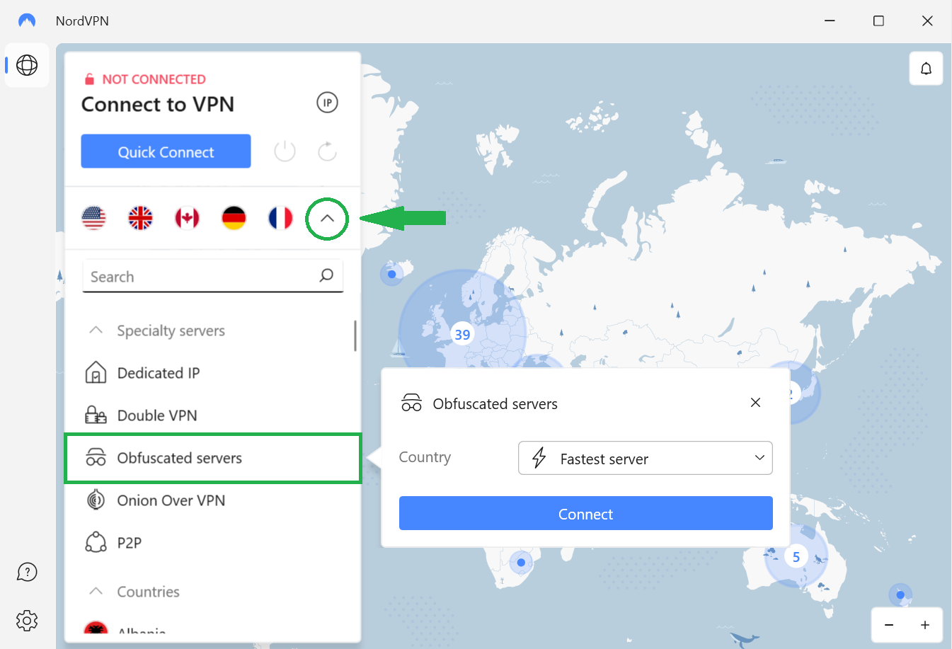 NordVPN's Obfuscated Servers settings