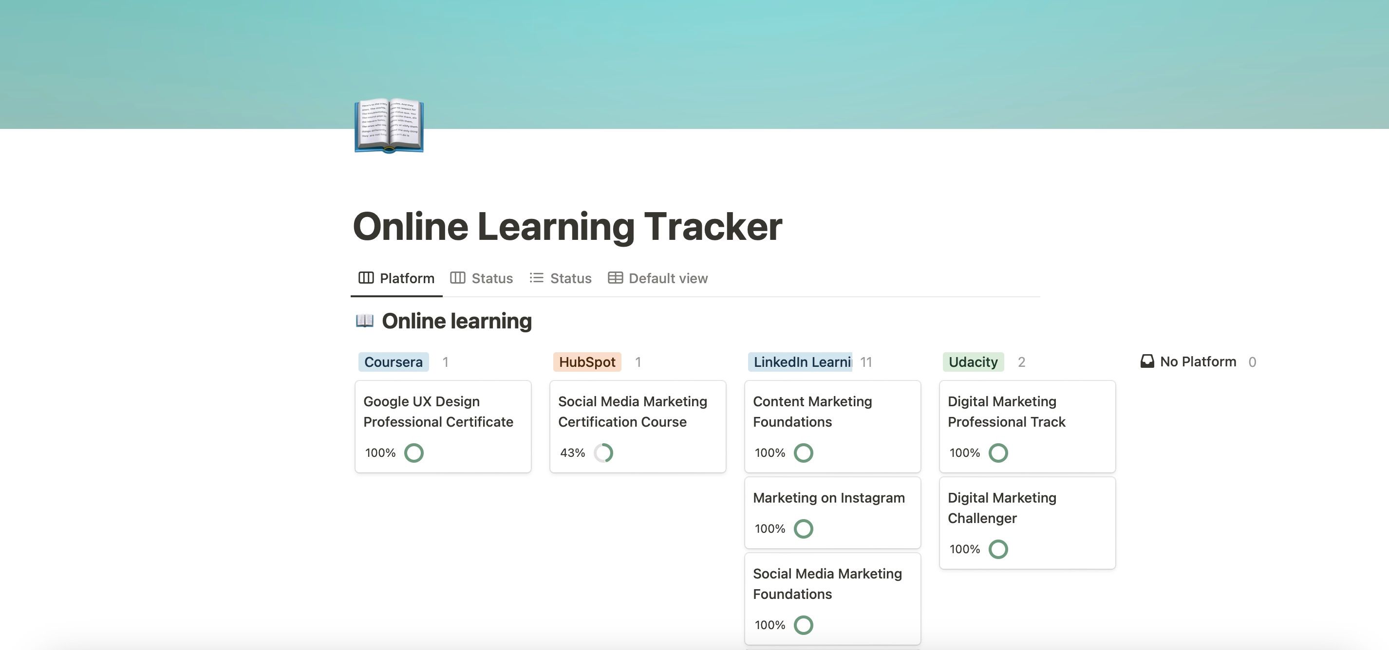 Notion Online Learning Tracker Screenshot
