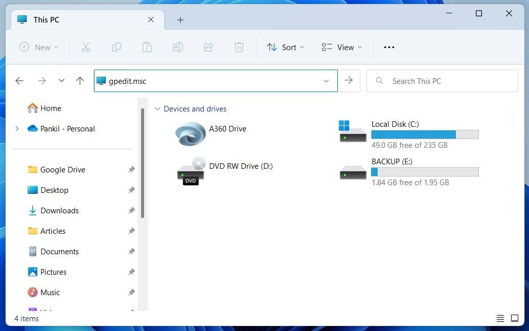 Open Group Policy Editor Using File Explorer