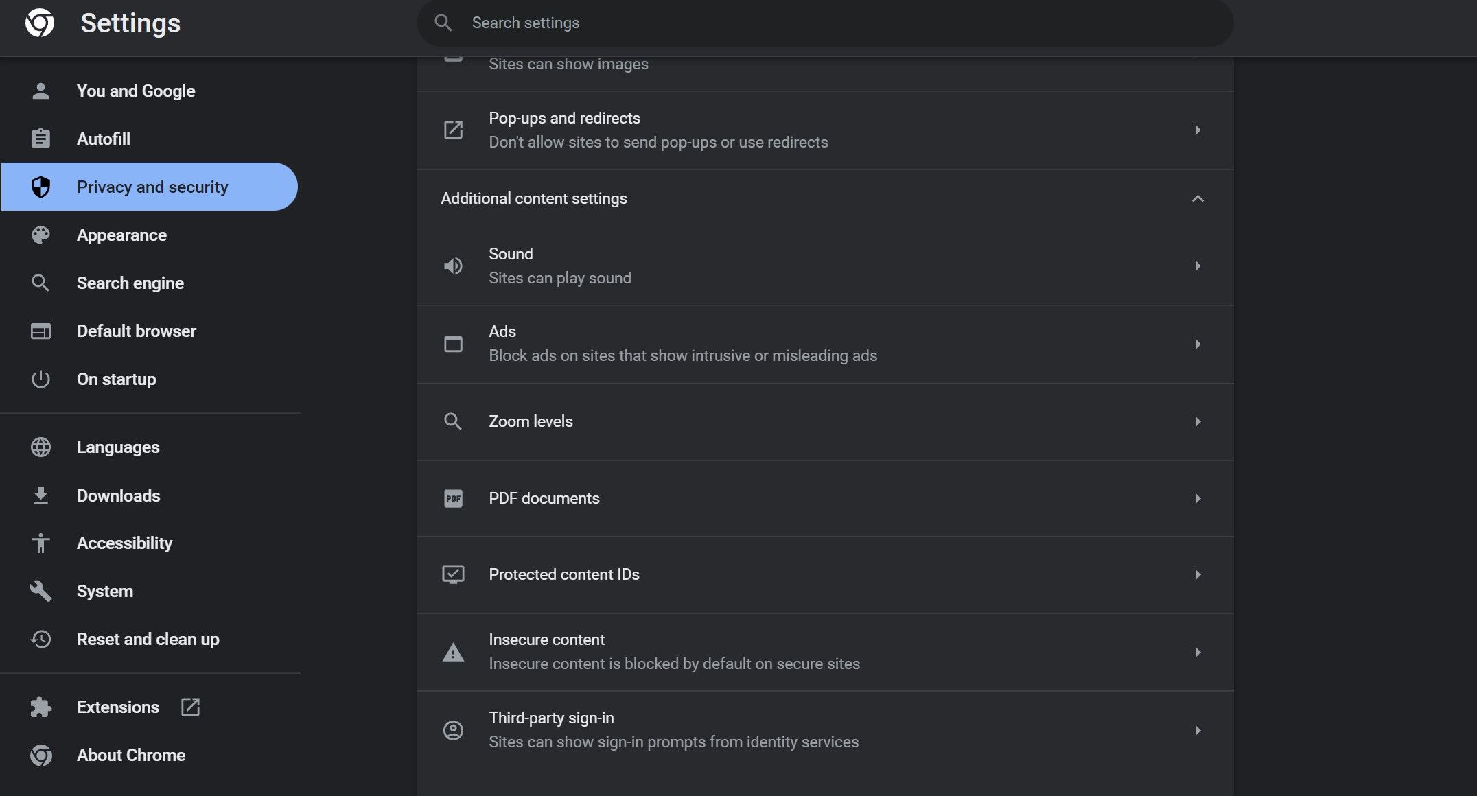 Open sound settings in Chrome