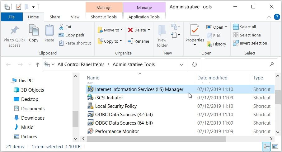 Opening IIS Manager Using Control Panel