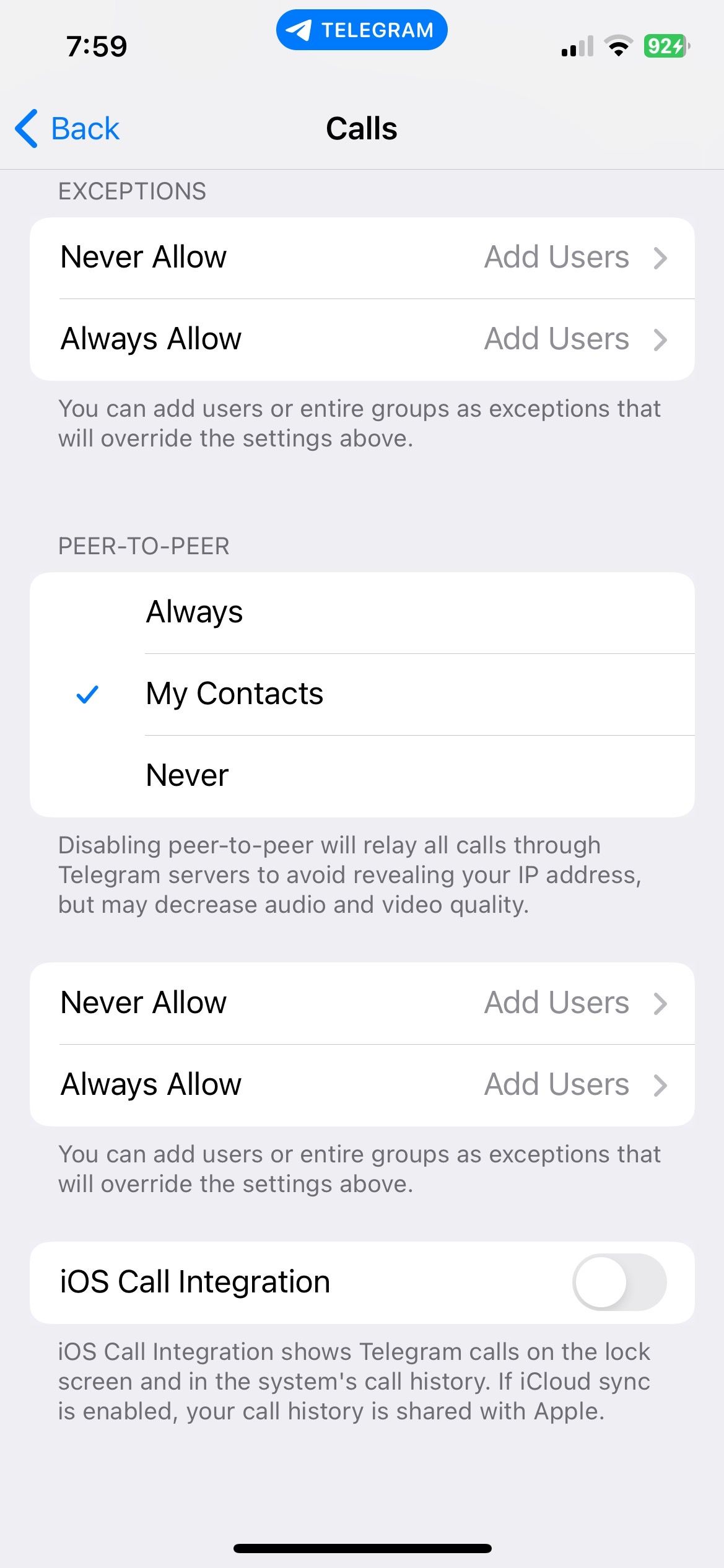 Peer to Peer sur Telegram