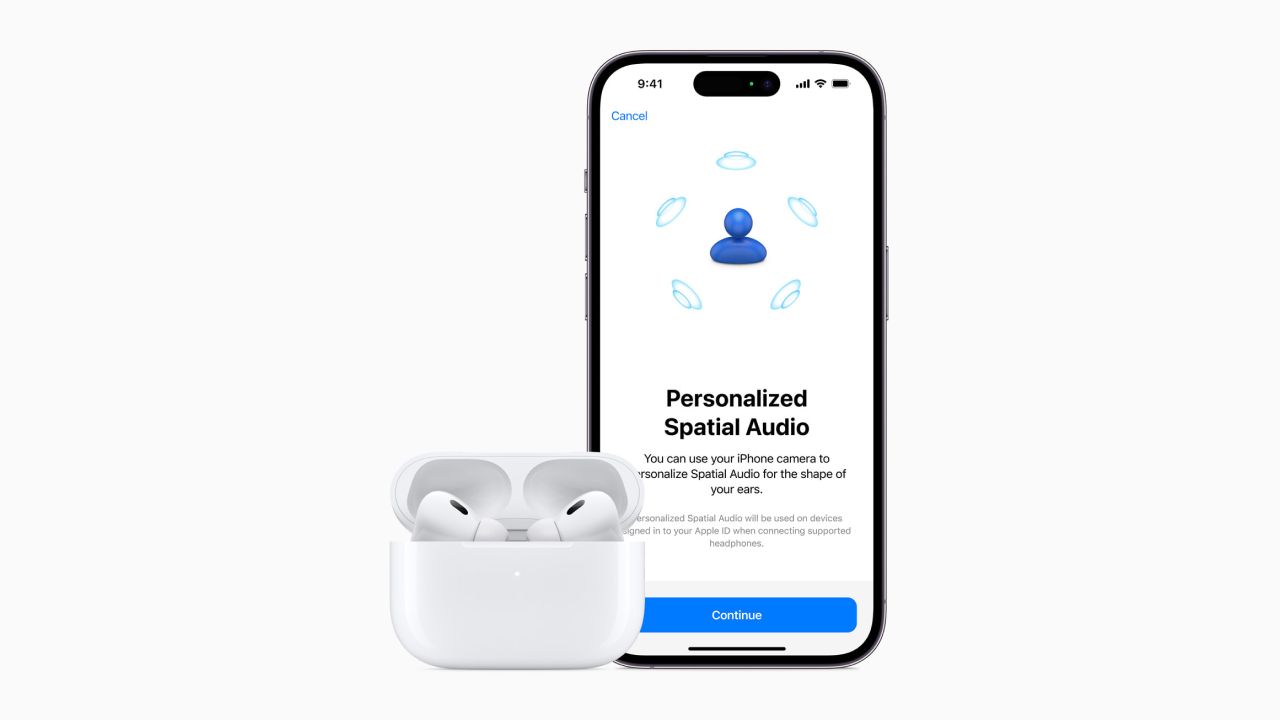 Personalized spatial sound setup in iPhone next to AirPods Pro 2nd Gen