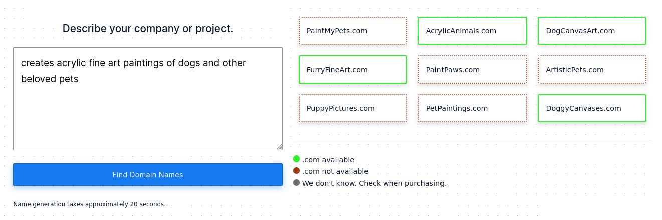 pet painting domain names generated by smartynames