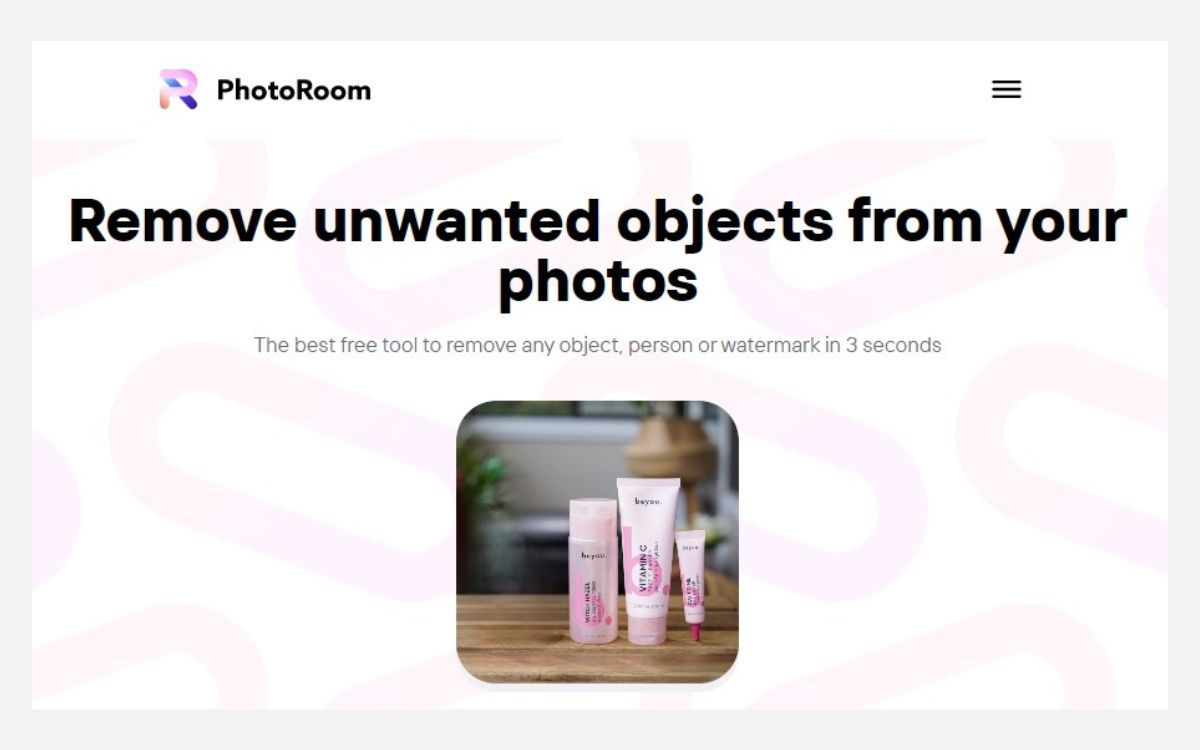 Screenshot of the PhotoRoom home page