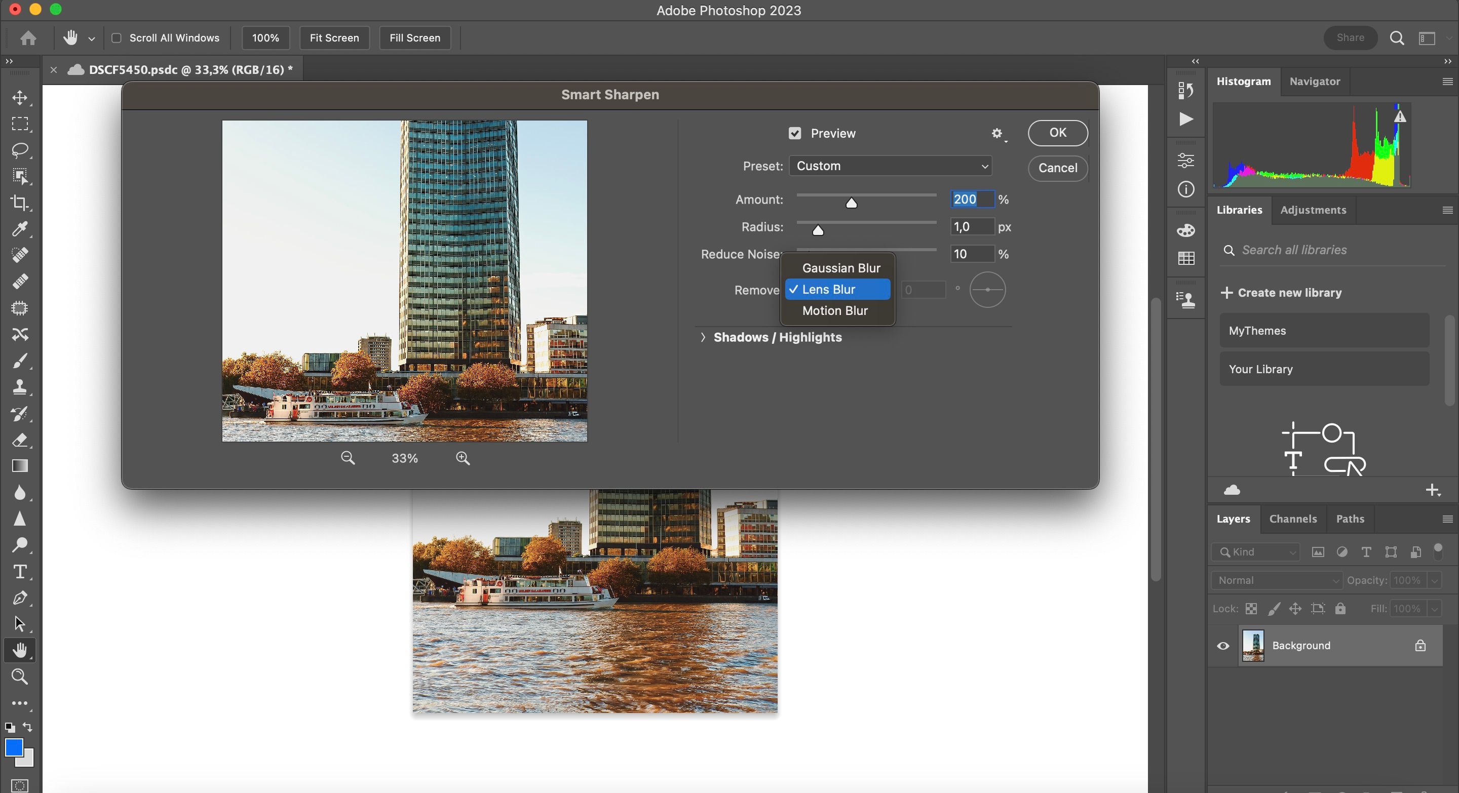 Screenshot of Photoshop's smart sharpening features