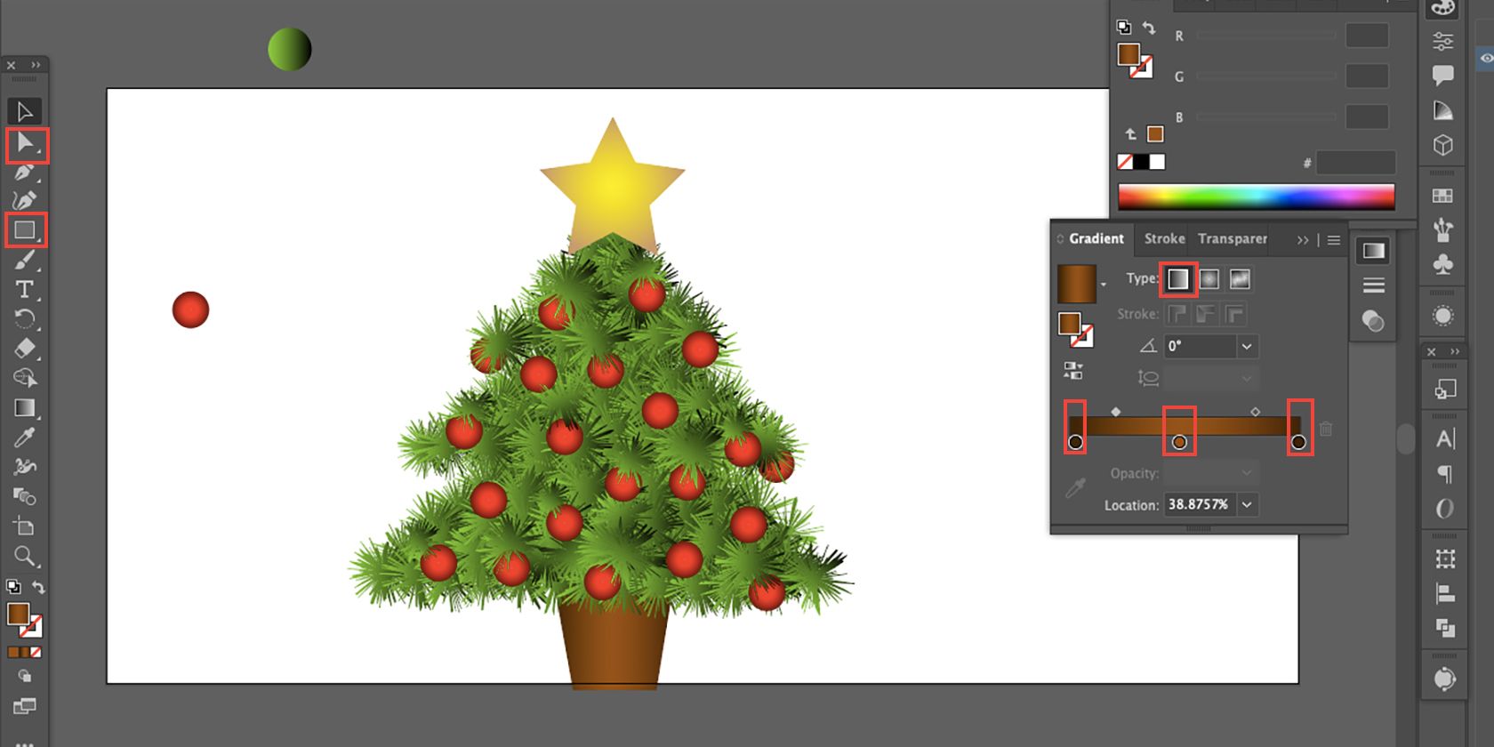 Adobe Illustrator Christmas tree with brown gradient.