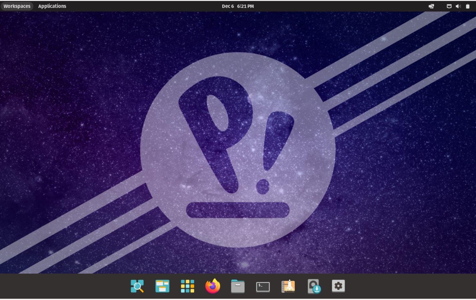 Pop!_OS desktop environment showing a band of icons