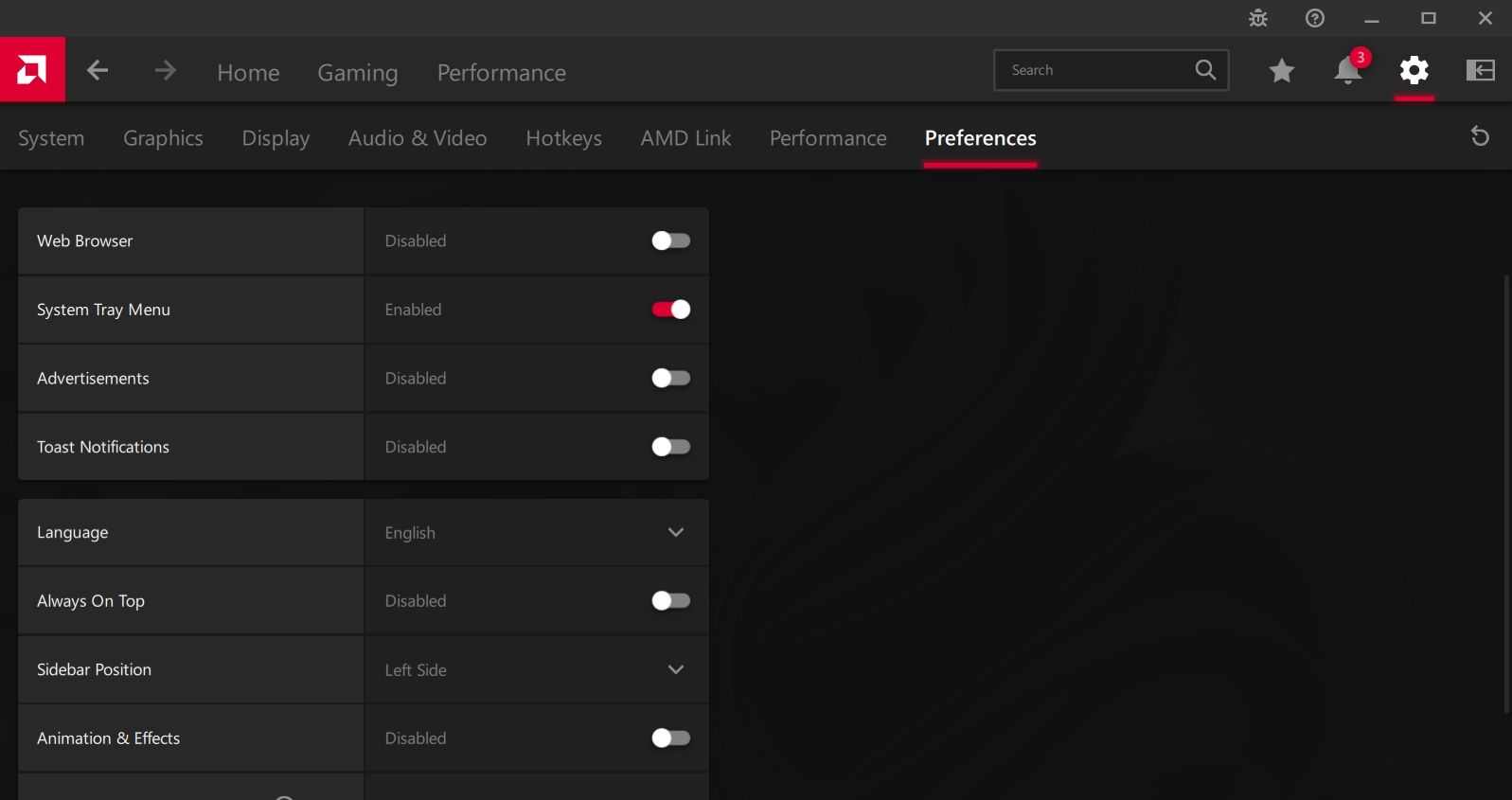 AMD Radeon Preference Settings