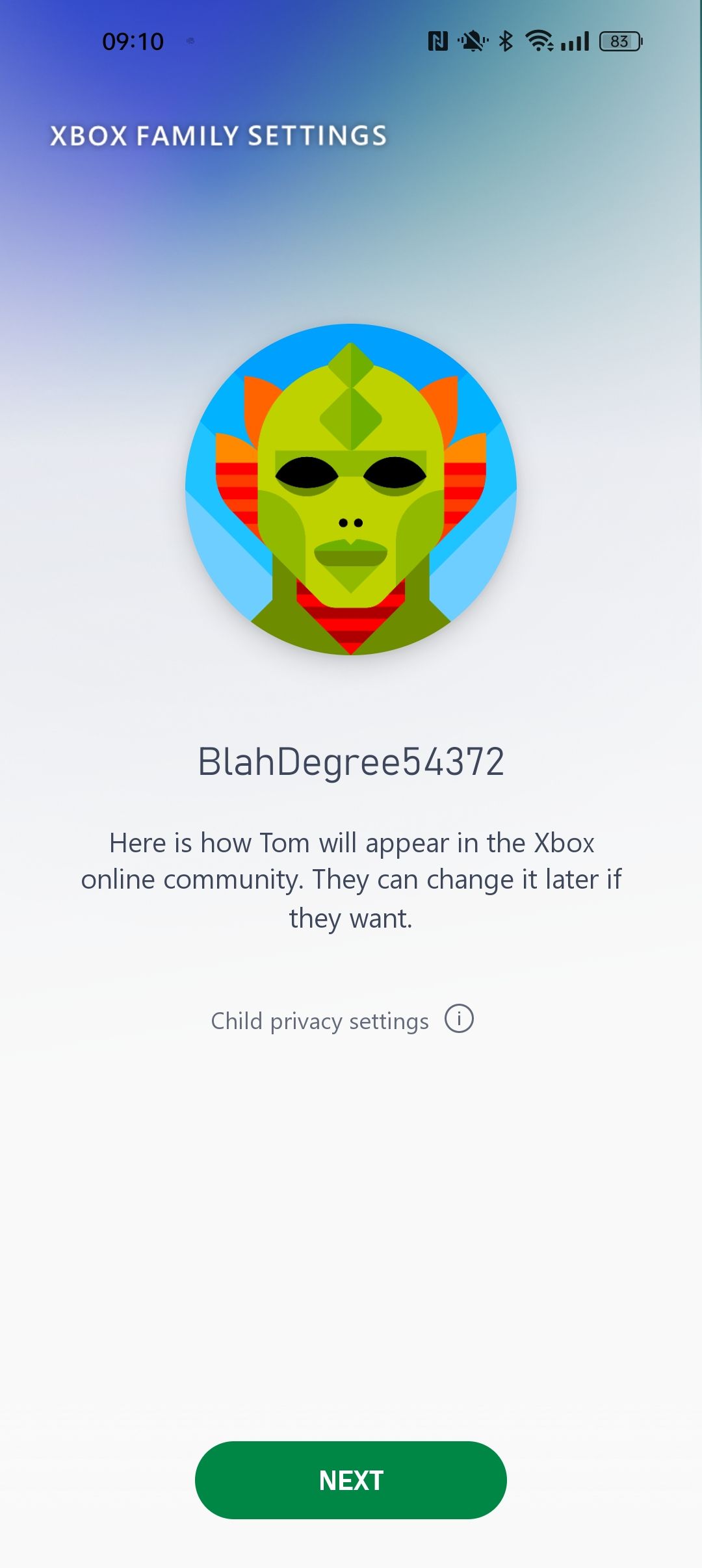 A screenshot of the Xbox Family Settings app highlighting the addition of a new family member profile