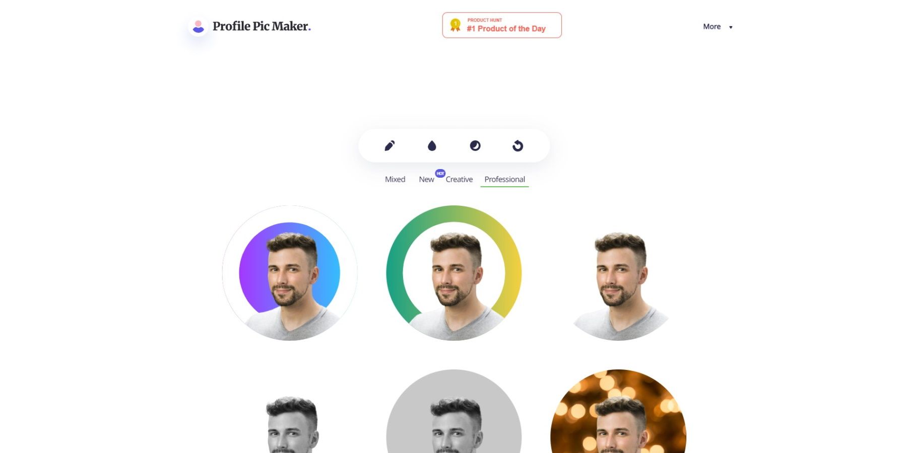 Profile Pic Maker showing options for a man's professional profile picture 