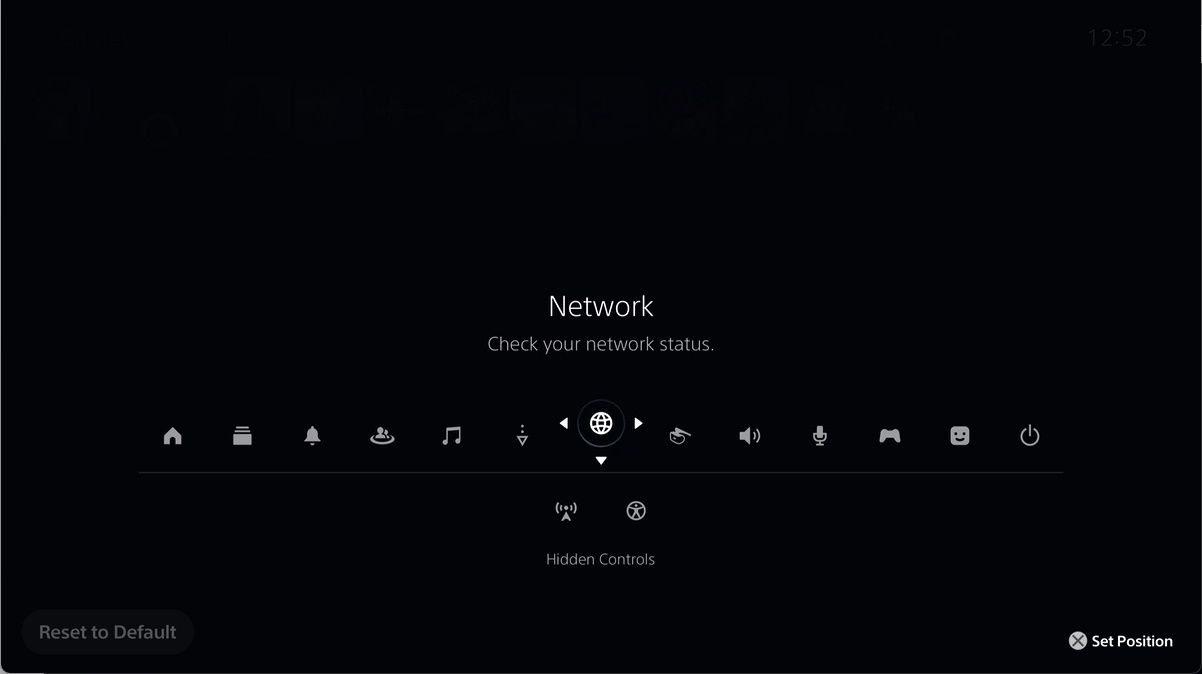 setting position of the network icon in the control center on PS5