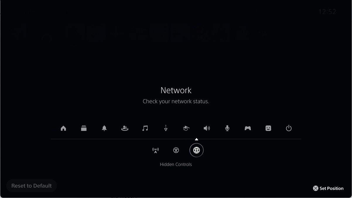 network icon selected in hidden controls section of control center customization screen