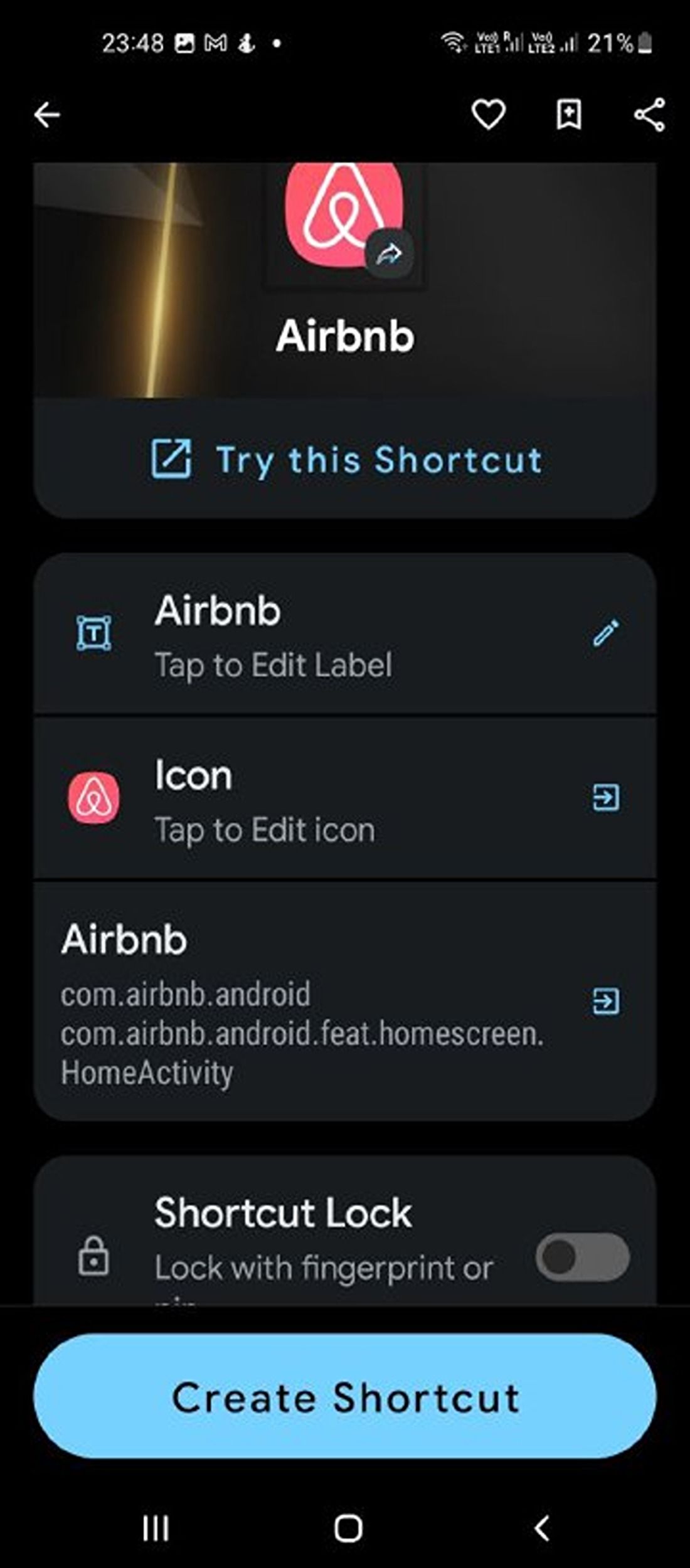 Shortcut maker for apps