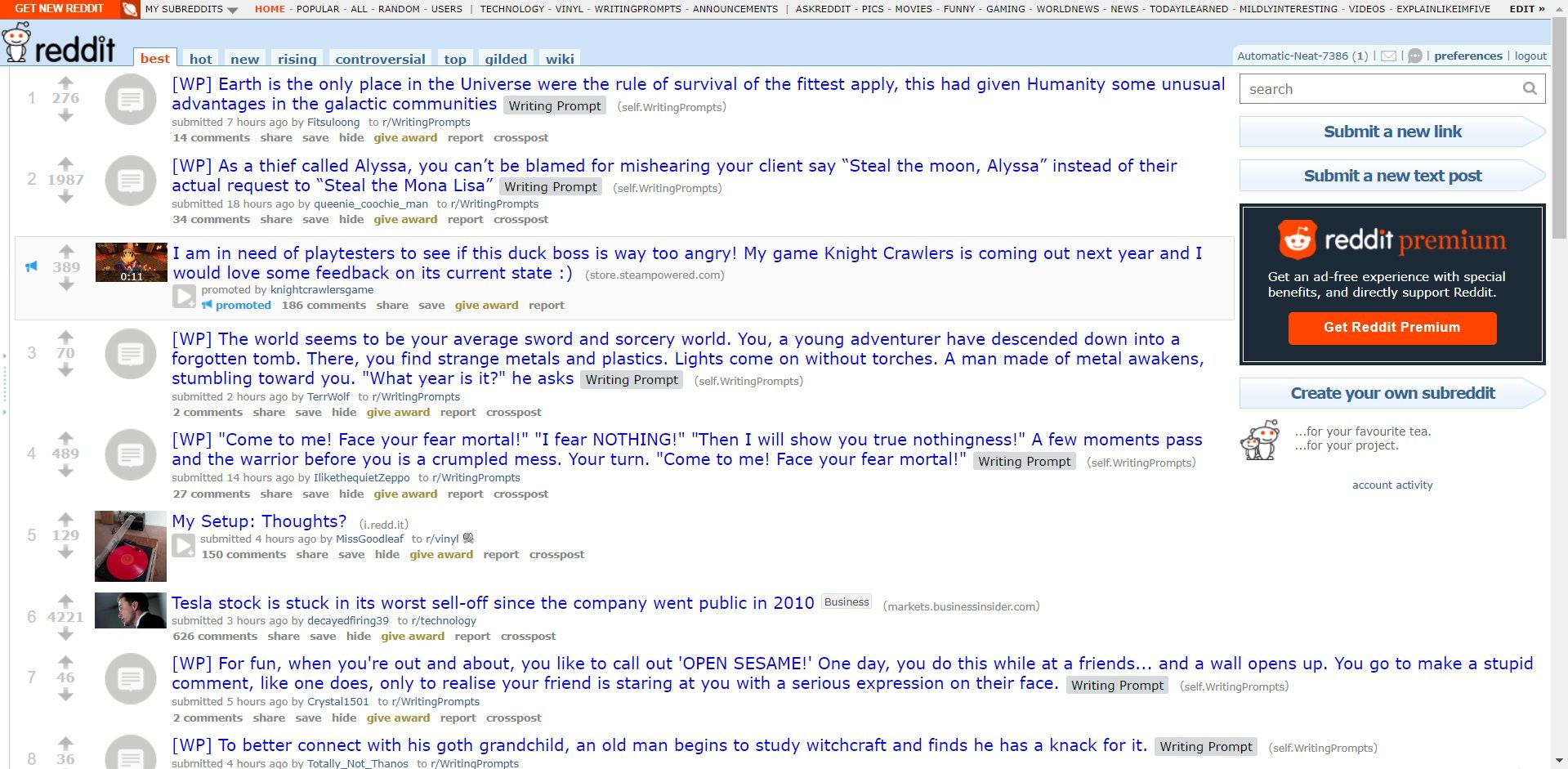 Old Reddit feed page