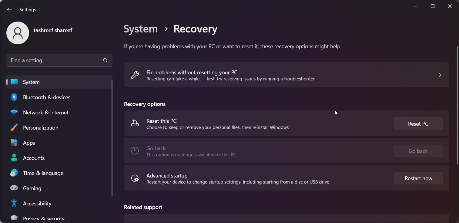 restablecer esta PC recuperación de Windows 11 