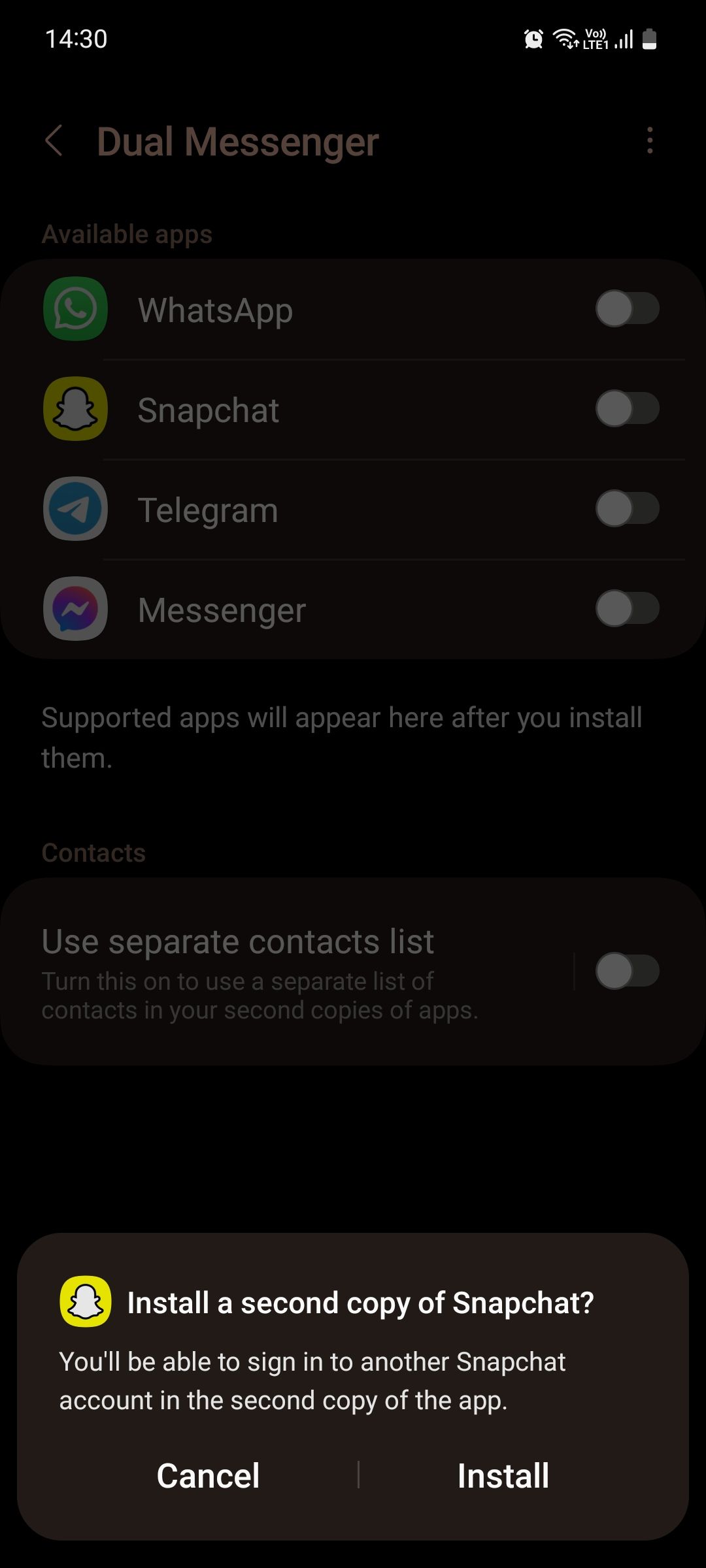 Samsung Dual Messenger menu