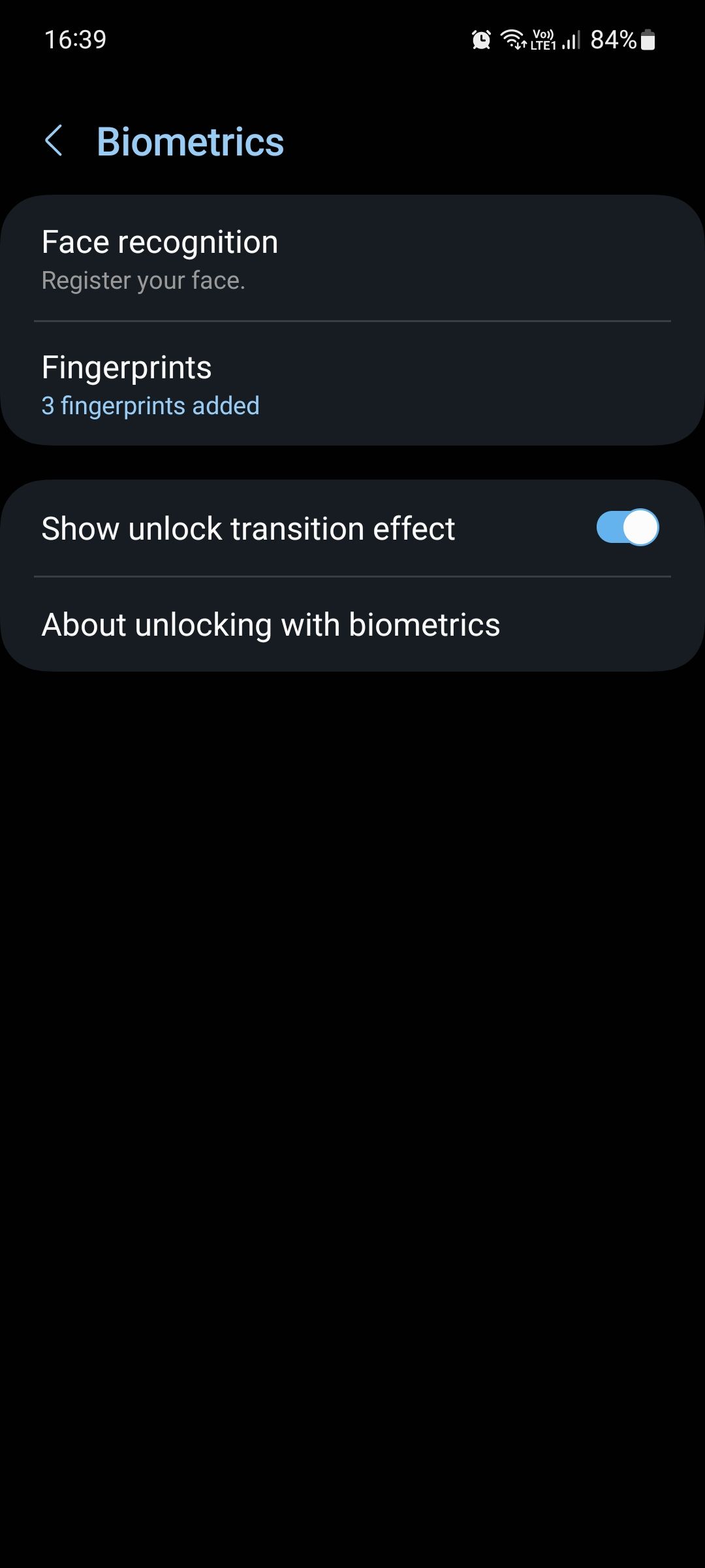Samsung One UI 5 Biometrics menu