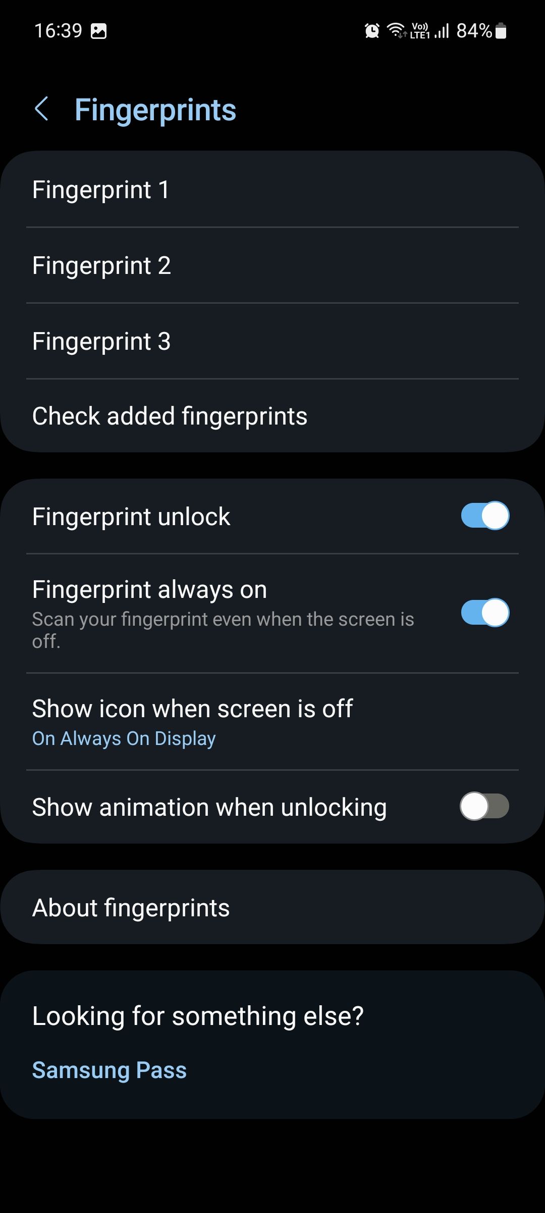 Samsung One UI 5 Fingerprints menu