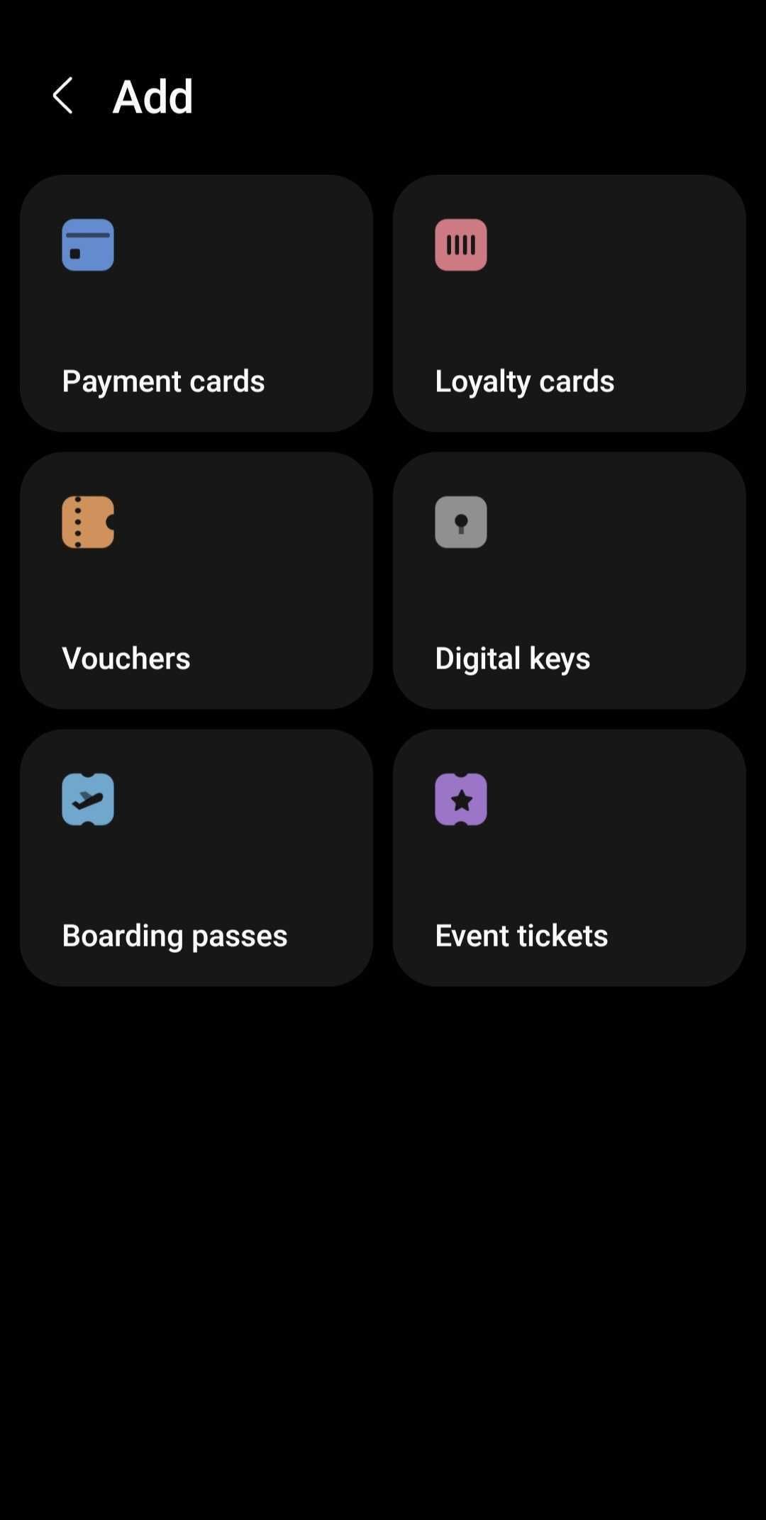samsung wallet quick access options screenshot