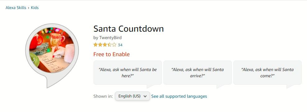 Santa Countdown Alexa Skill