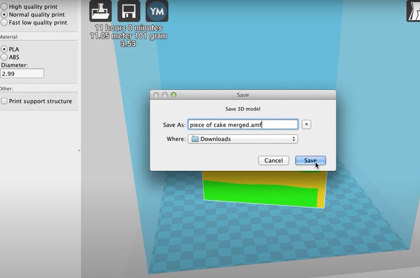 Exporting a 3D file format in AMF in Cura