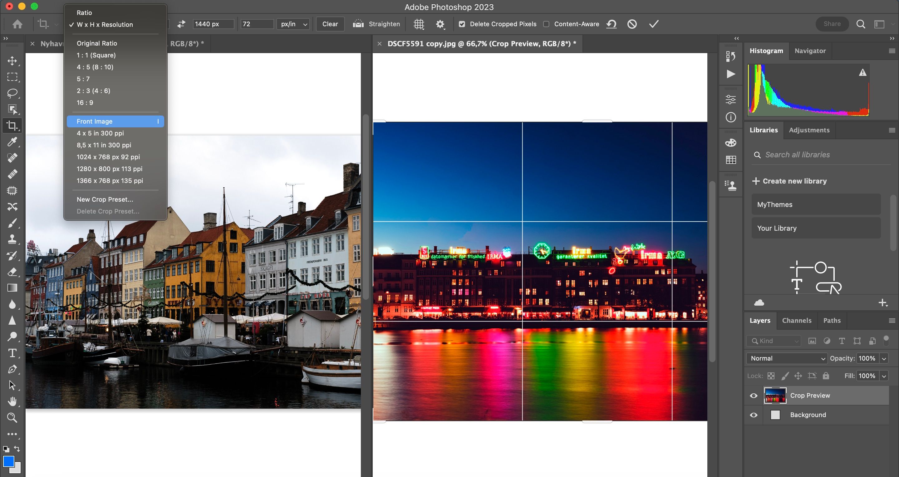Screenshot showing the Front Image option in Photoshop