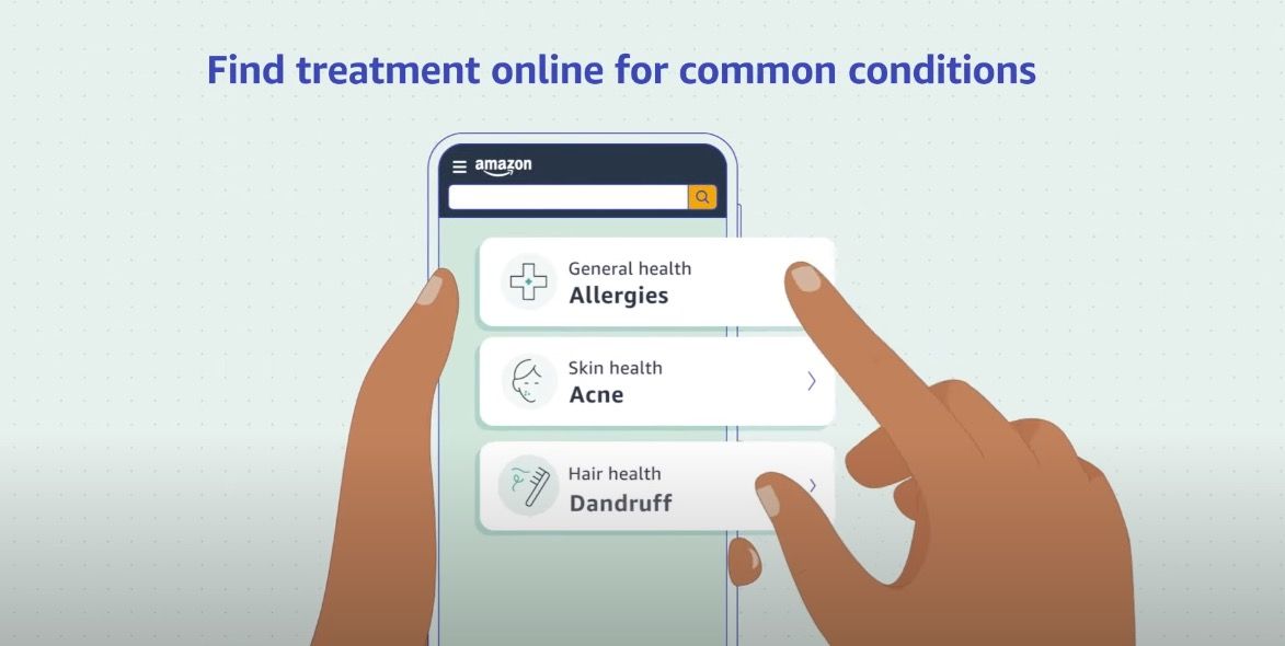 Graphic showing a person finding treatment for common conditions on a smartphone