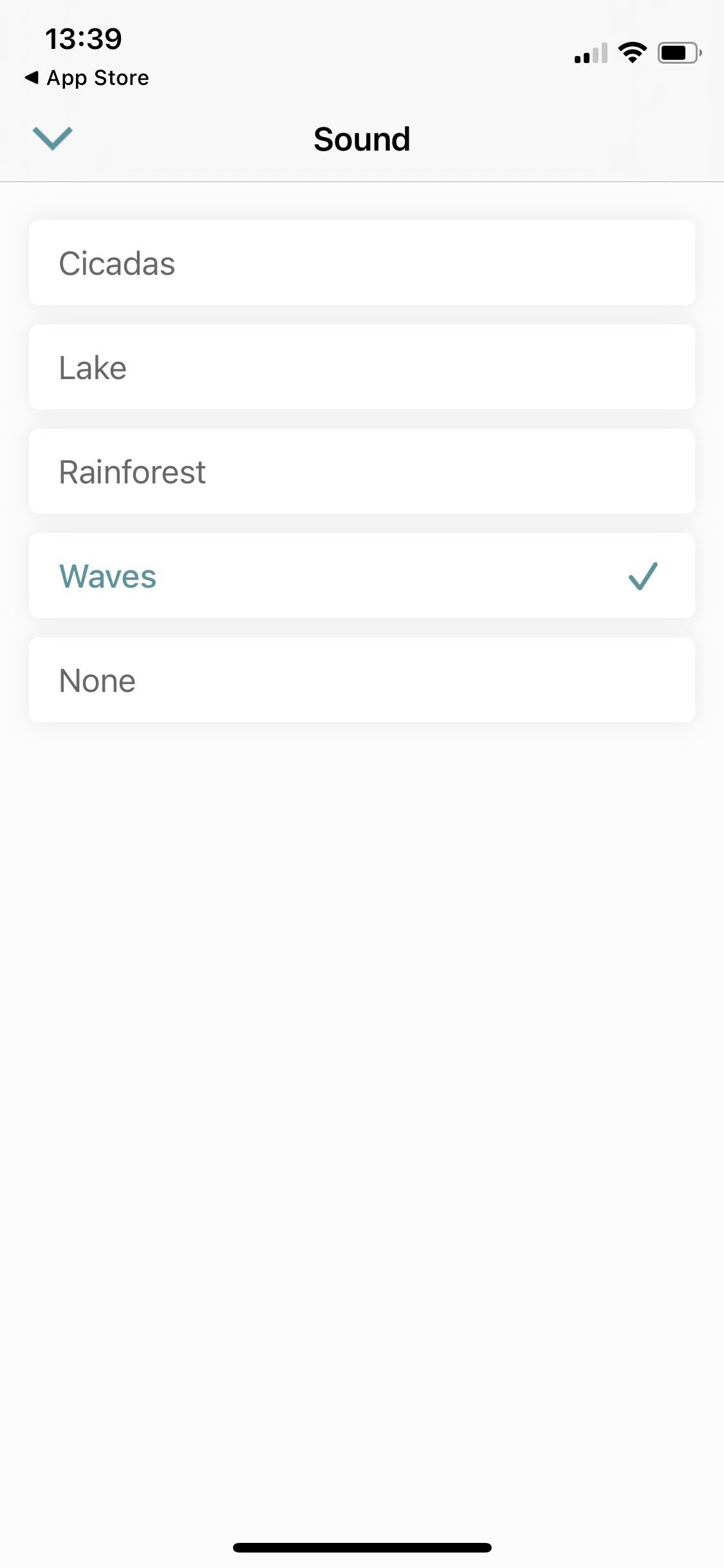 Screenshot of Be Okay app showing Screenshot of Be Okay app showing nature sounds