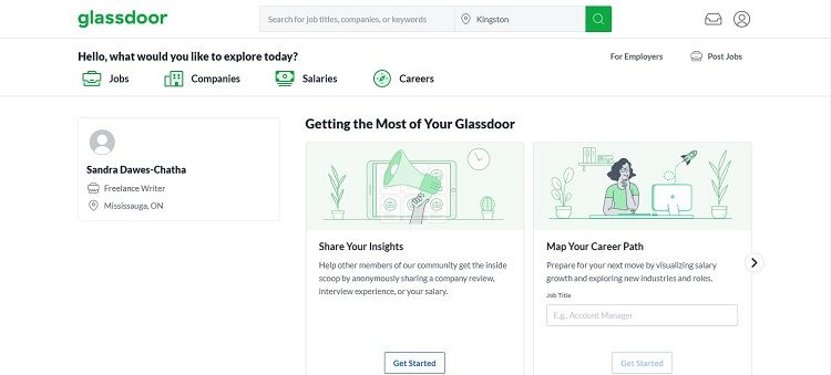 تصویر صفحه اصلی Glassdoor