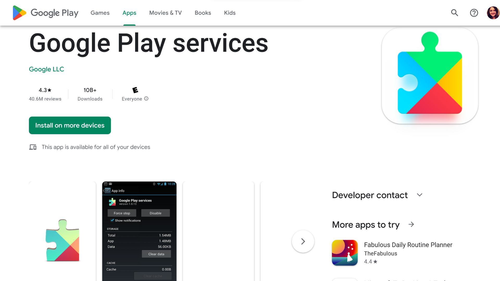 screenshot of google play services screen