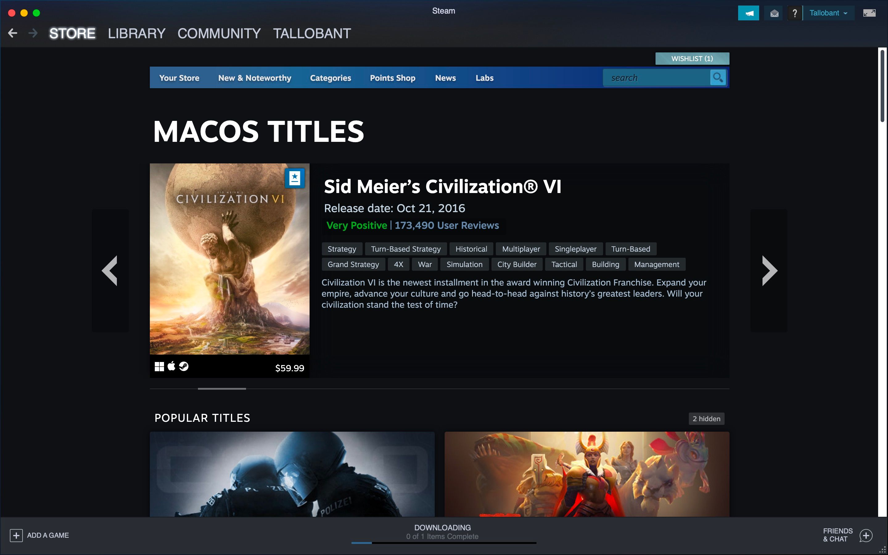 Screenshot of macOS titles on Steam